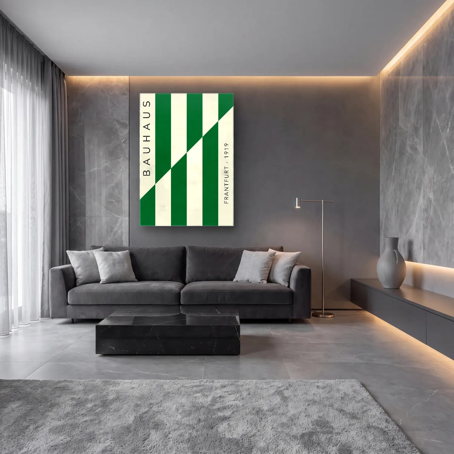 Bauhaus Şampanya cam tablo — lüks salon duvarında