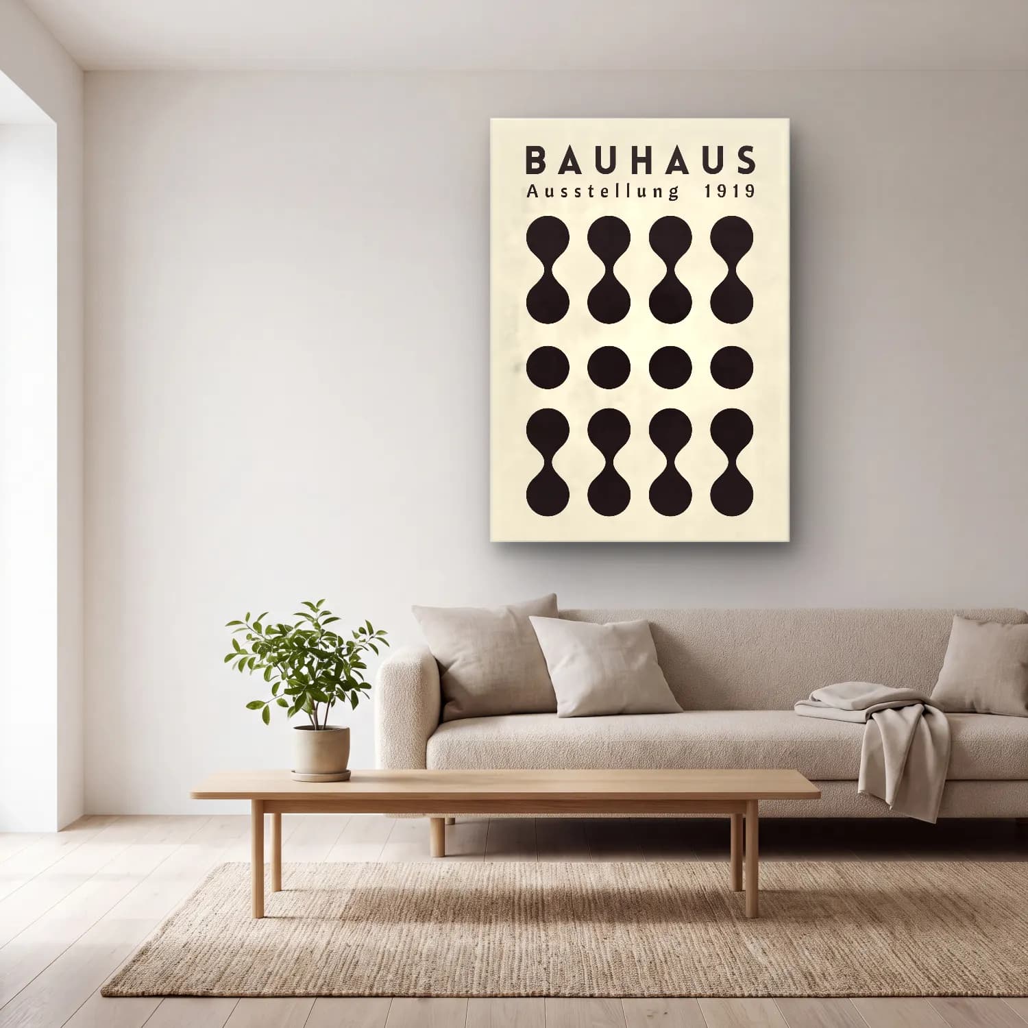 Bauhaus Soyut Formlar – Siyah Beyaz Tonlar cam tablo — açık renk salonda