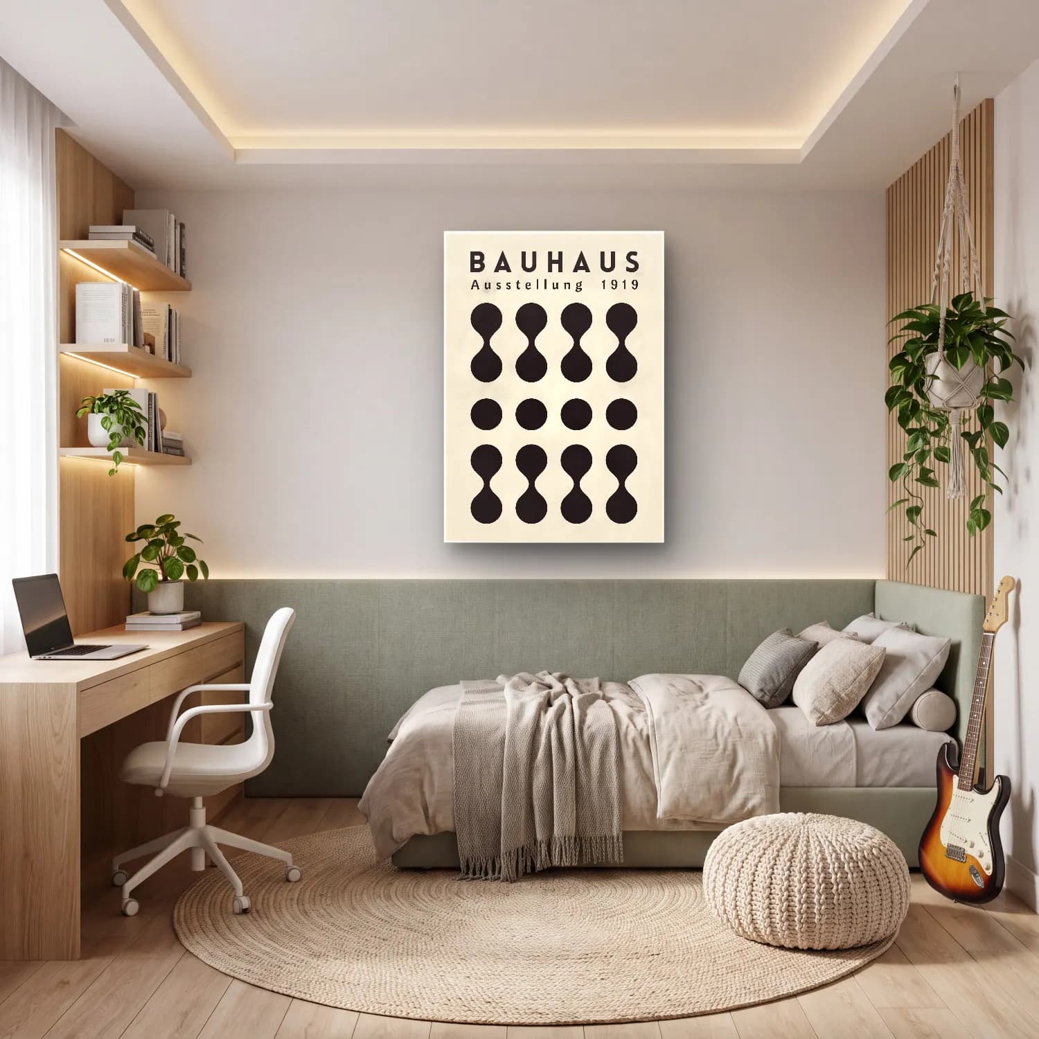 Bauhaus Soyut Formlar – Siyah Beyaz Tonlar cam tablo — genç odasında