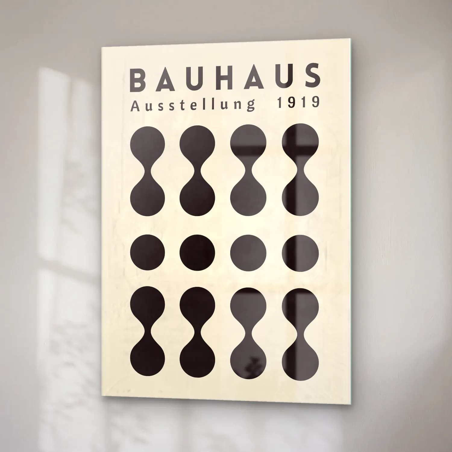 Bauhaus Soyut Formlar – Siyah Beyaz Tonlar cam tablo — sağ açıdan görünüm
