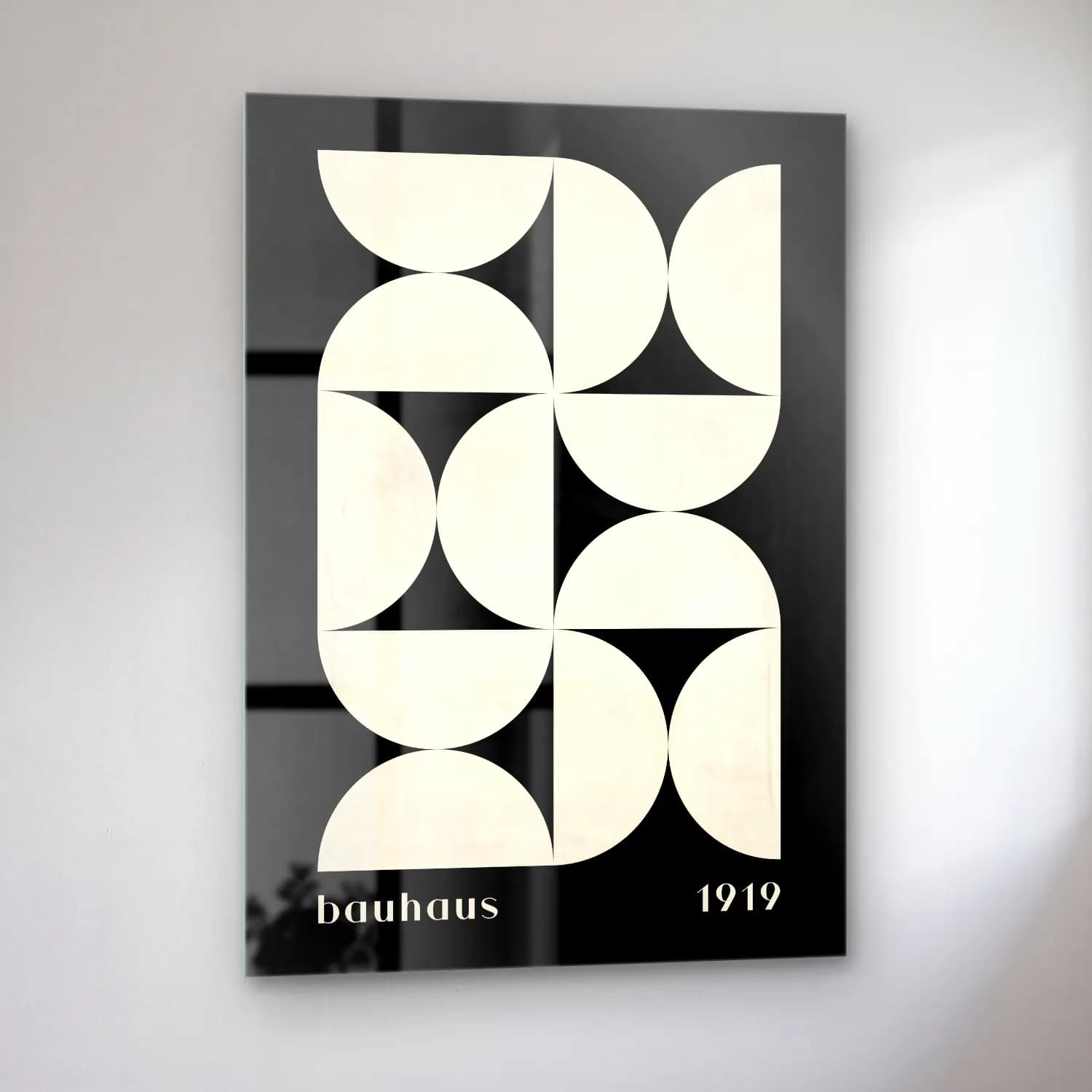 Retro Geometrik Daireler No. 16 cam tablo — sol açıdan görünüm
