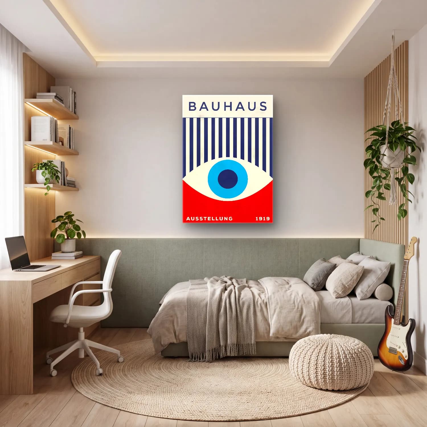 Bauhaus Soyut Yüz – Kırmızı Tonlar cam tablo — genç odasında