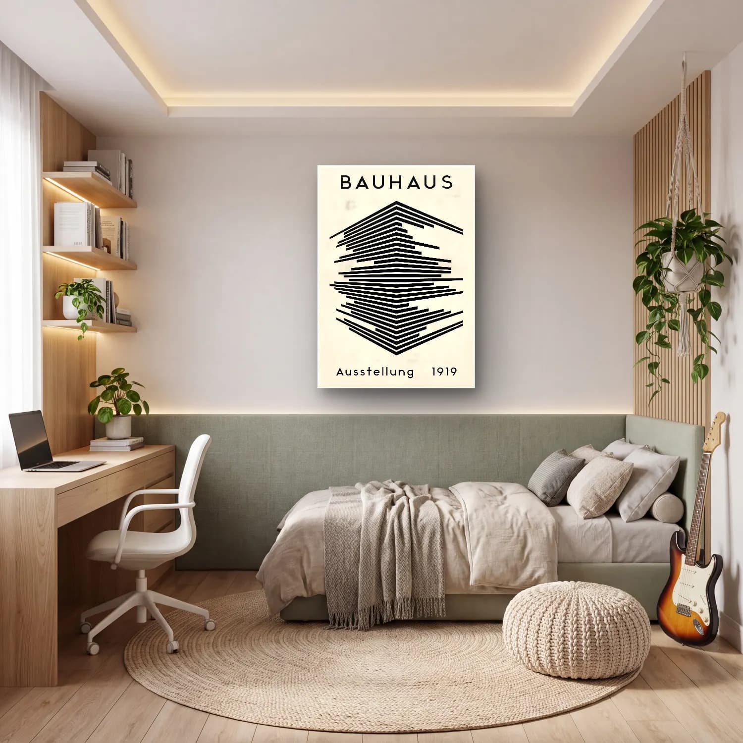Çizgi Sanatı Dalgalı Çizgiler No. 5 cam tablo — genç odasında
