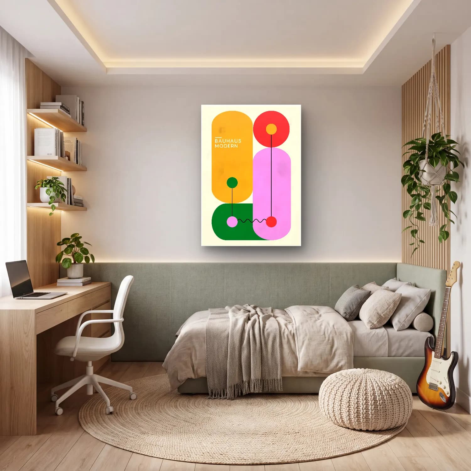 Bauhaus Geometrik Daireler – Pembe Tonlar cam tablo — genç odasında