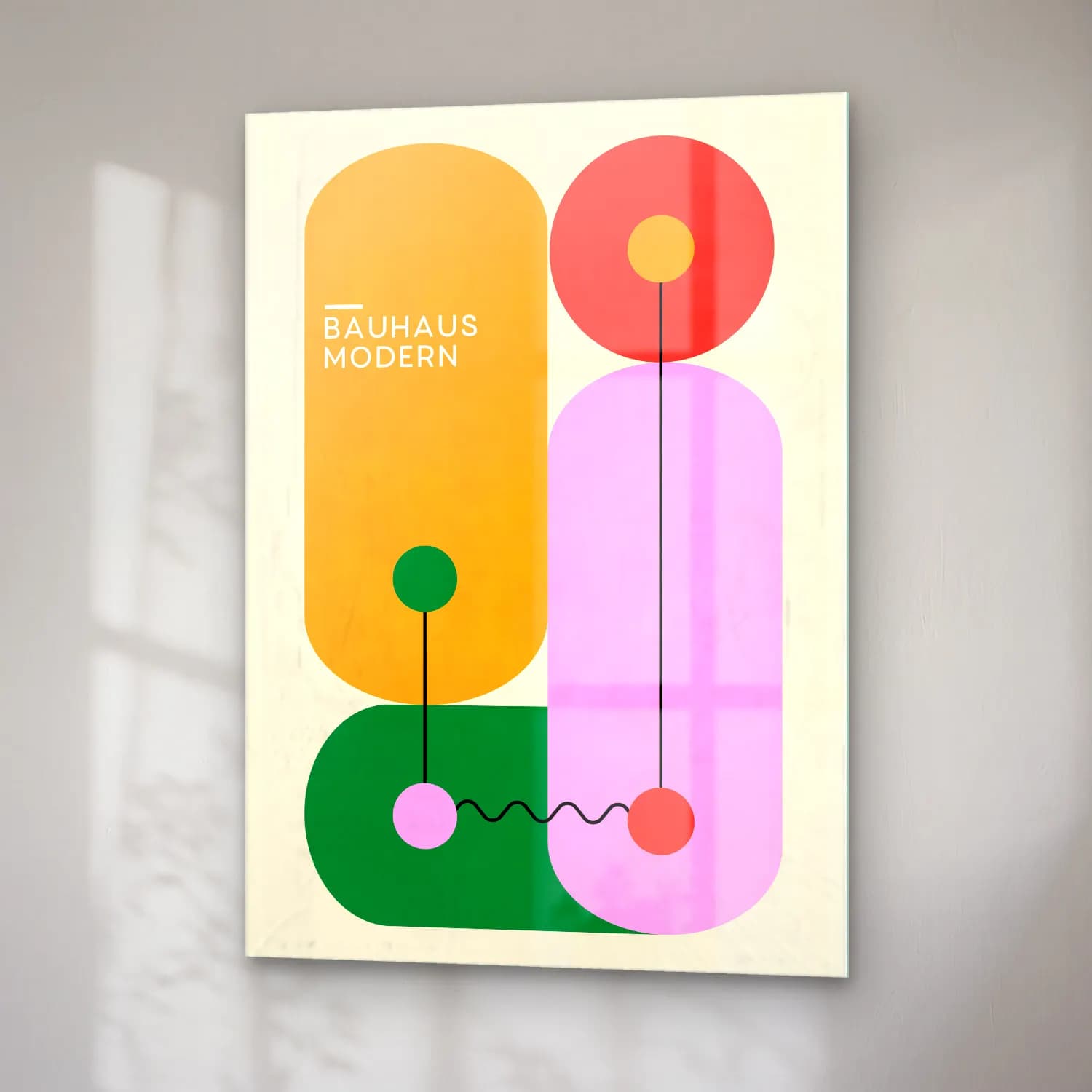 Bauhaus Geometrik Daireler – Pembe Tonlar cam tablo — sağ açıdan görünüm