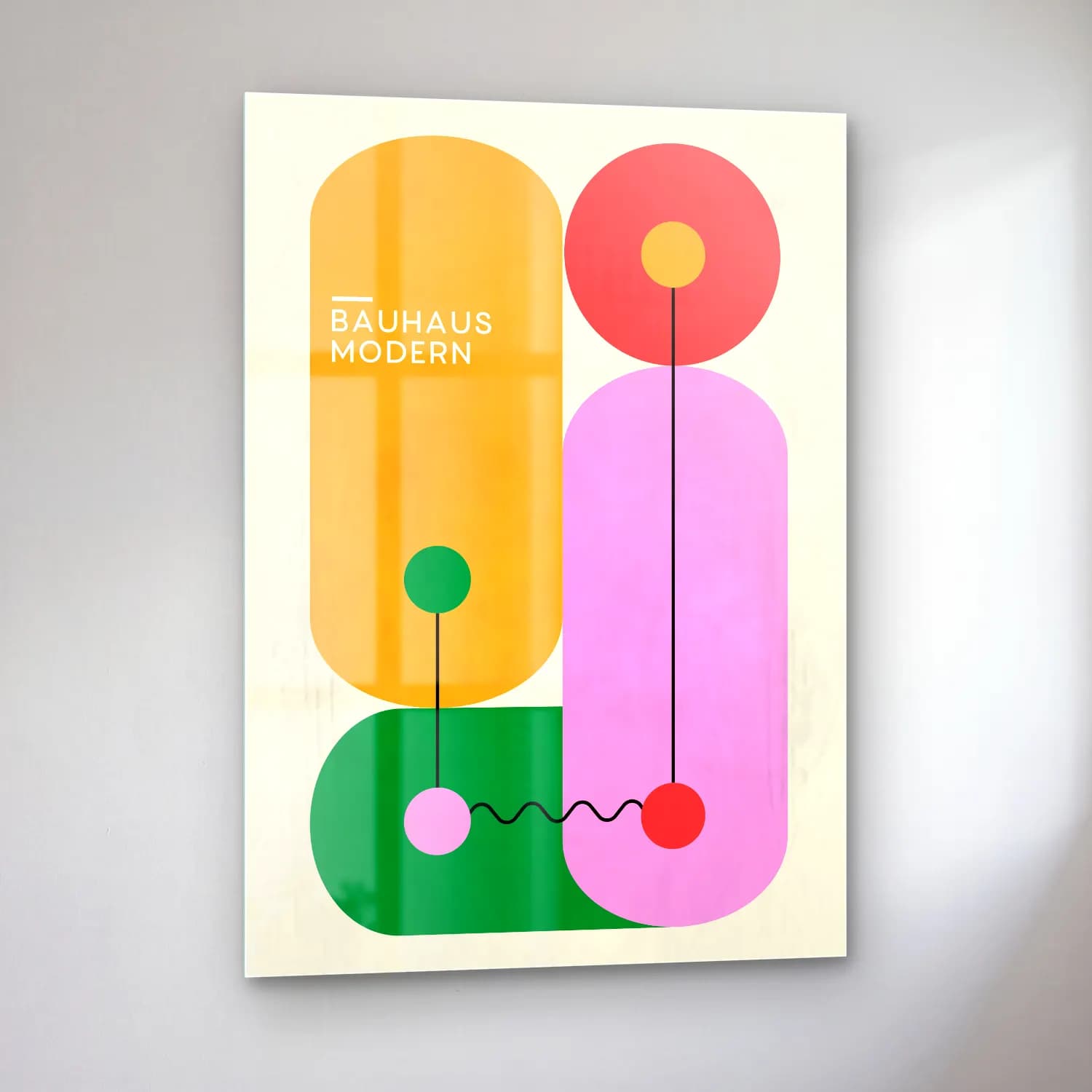 Bauhaus Geometrik Daireler – Pembe Tonlar cam tablo — sol açıdan görünüm
