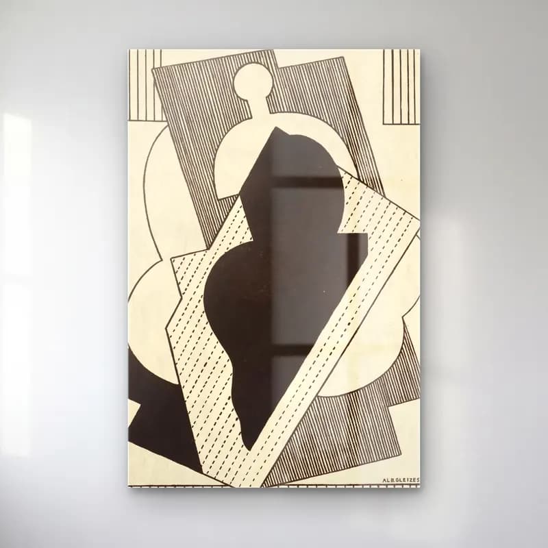 Albert Gleizes – Cubist Composition (Centre Noir) cam tablo — Albert Gleizes – Cubist Composition (Centre Noir) — siyah beyaz soyut formlar