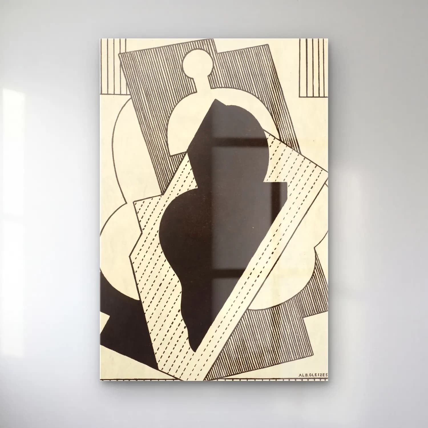 Albert Gleizes – Cubist Composition (Centre Noir) cam tablo — Albert Gleizes – Cubist Composition (Centre Noir) — siyah beyaz soyut formlar