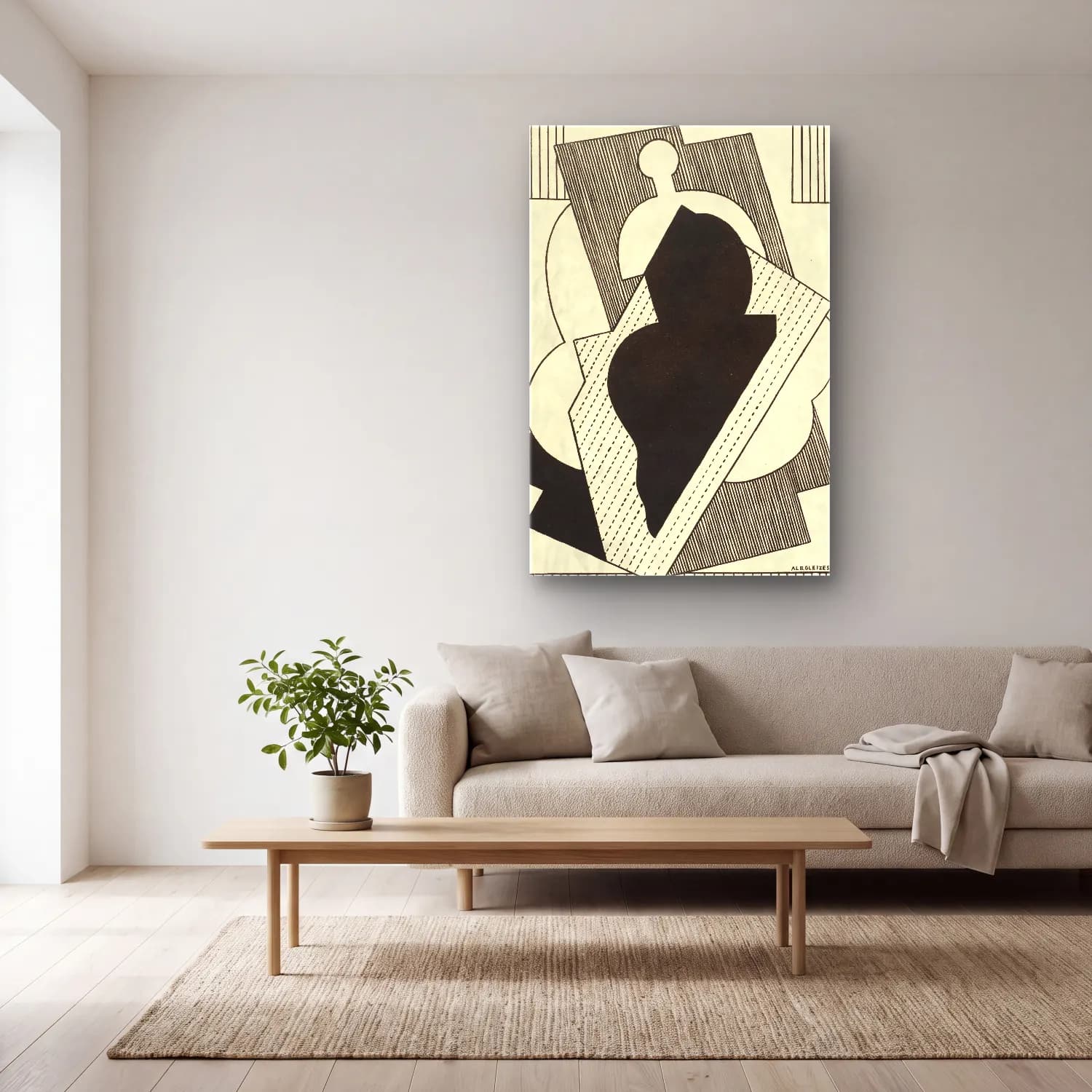Albert Gleizes – Cubist Composition (Centre Noir) cam tablo — açık renk salonda