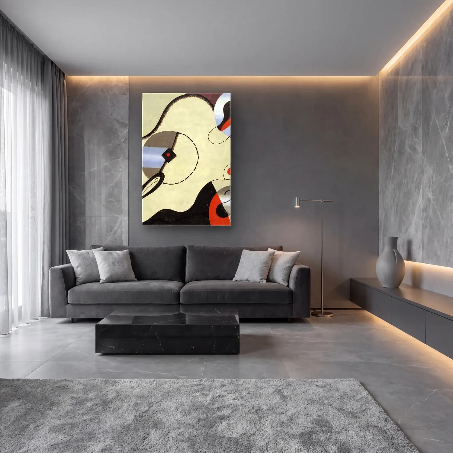 Georges Valmier – Composition abstraite (Femme couchée) cam tablo — lüks salon duvarında