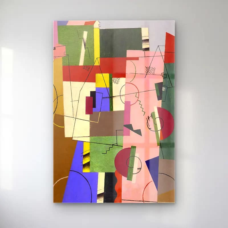 Georges Valmier – Landscape – Pembe Tonlar cam tablo — Georges Valmier – Landscape – Pembe Tonlar — modern soyut soyut formlar