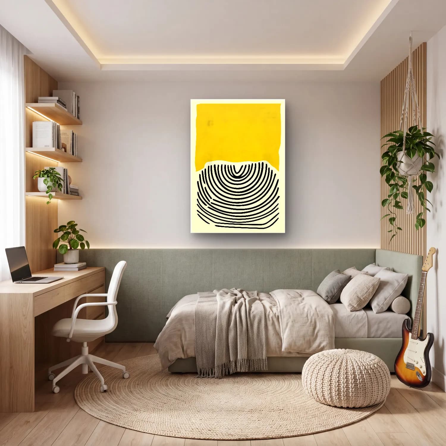 Boho Soyut Kemer – Sarı Tonlar cam tablo — genç odasında