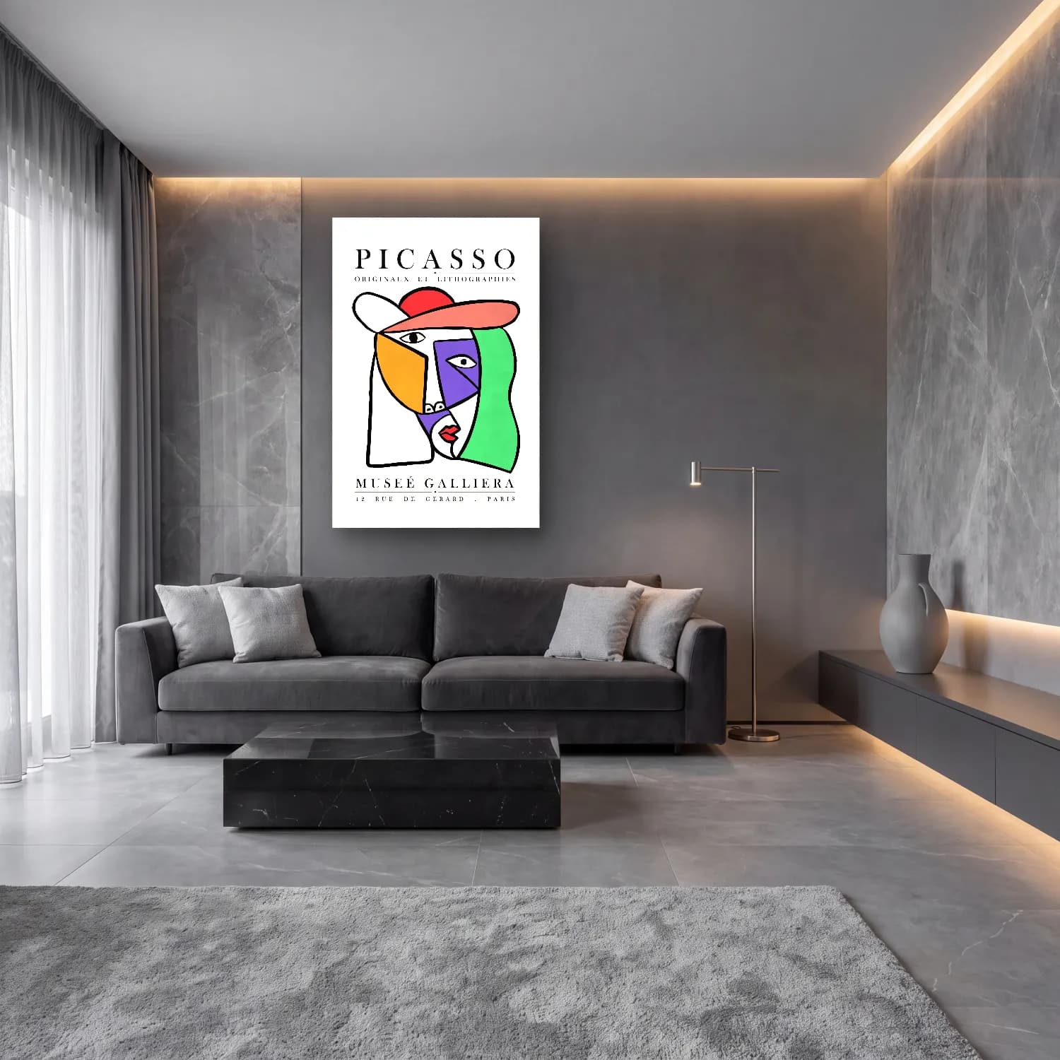 Bauhaus Şapkalı Kadın cam tablo — lüks salon duvarında