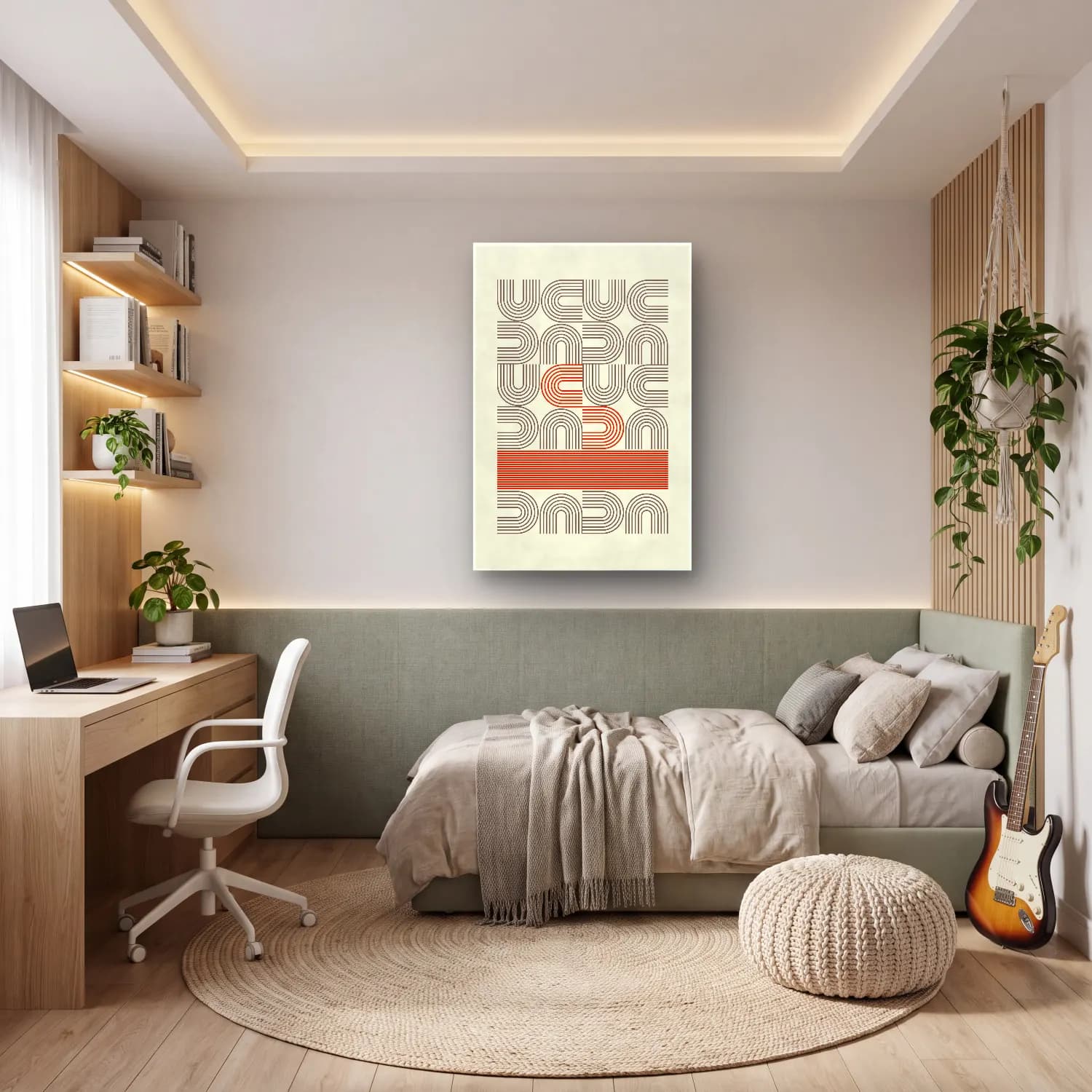 Bauhaus Yazılı Tasarım – Turuncu Tonlar cam tablo — genç odasında