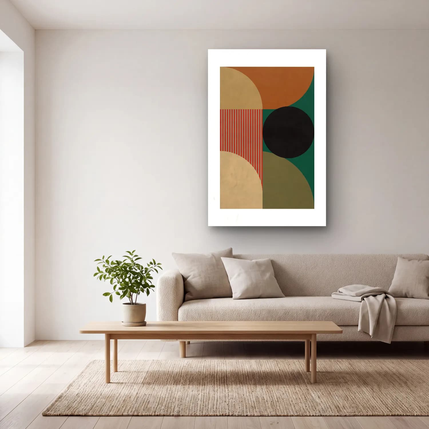 Boho Geometrik Daireler – Turkuaz Tonlar cam tablo — açık renk salonda