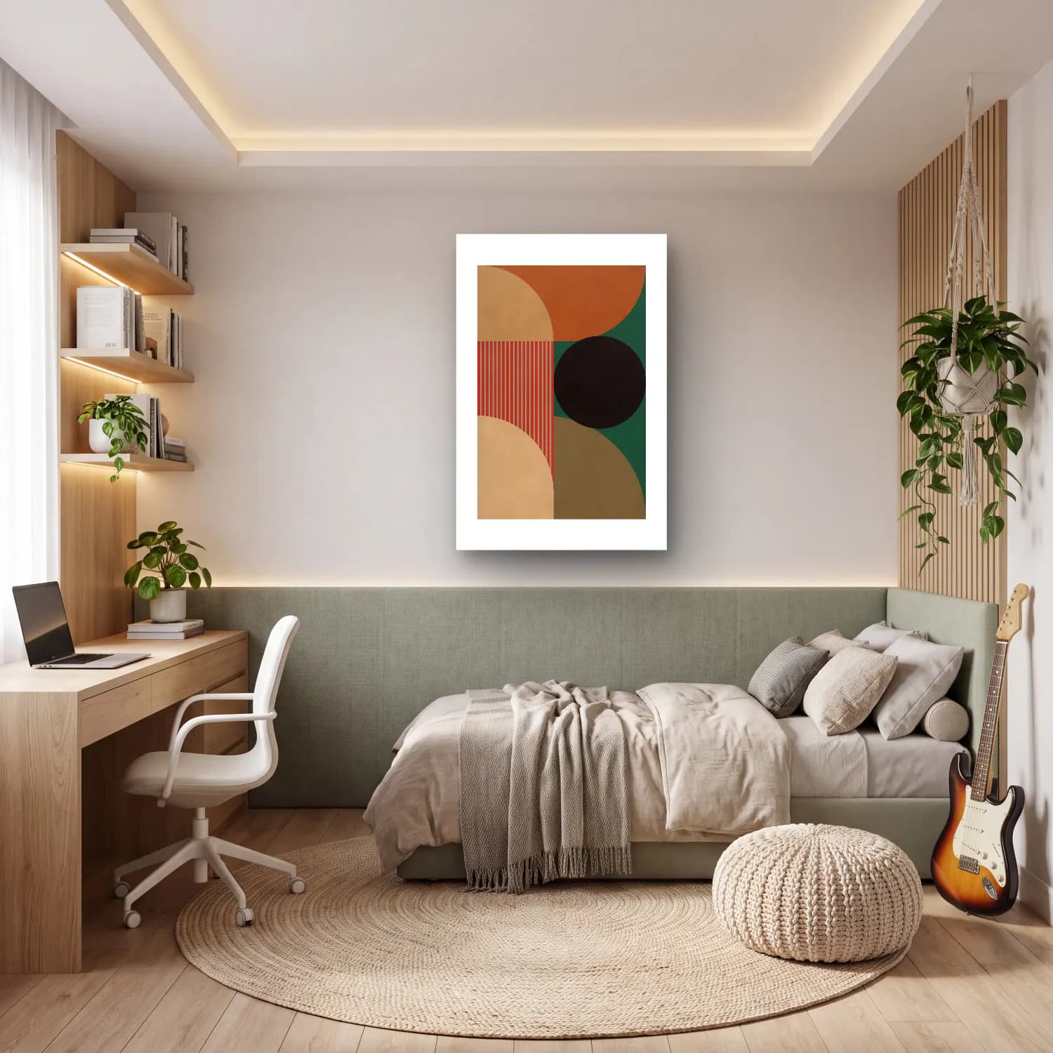 Boho Geometrik Daireler – Turkuaz Tonlar cam tablo — genç odasında