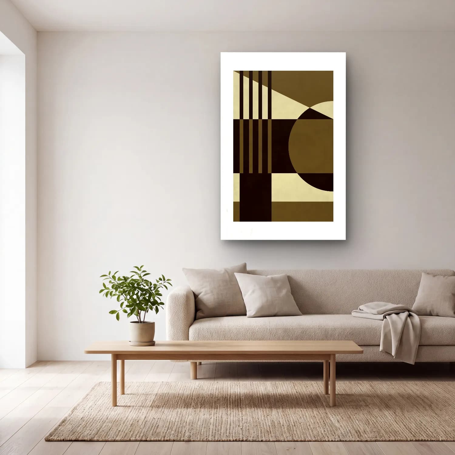 Bauhaus Geometrik Daireler No. 46 cam tablo — açık renk salonda