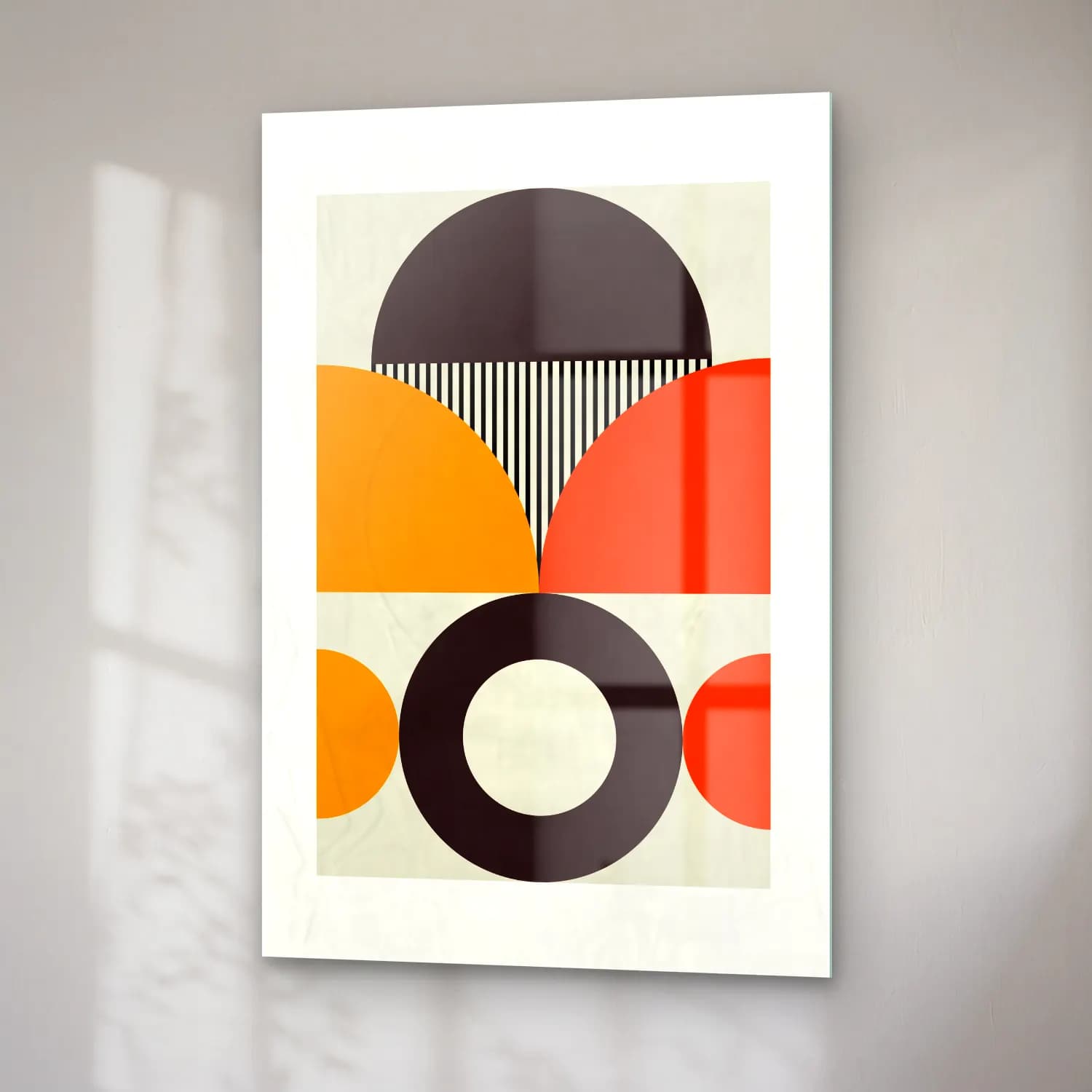 Retro Geometrik Daireler No. 24 cam tablo — sağ açıdan görünüm
