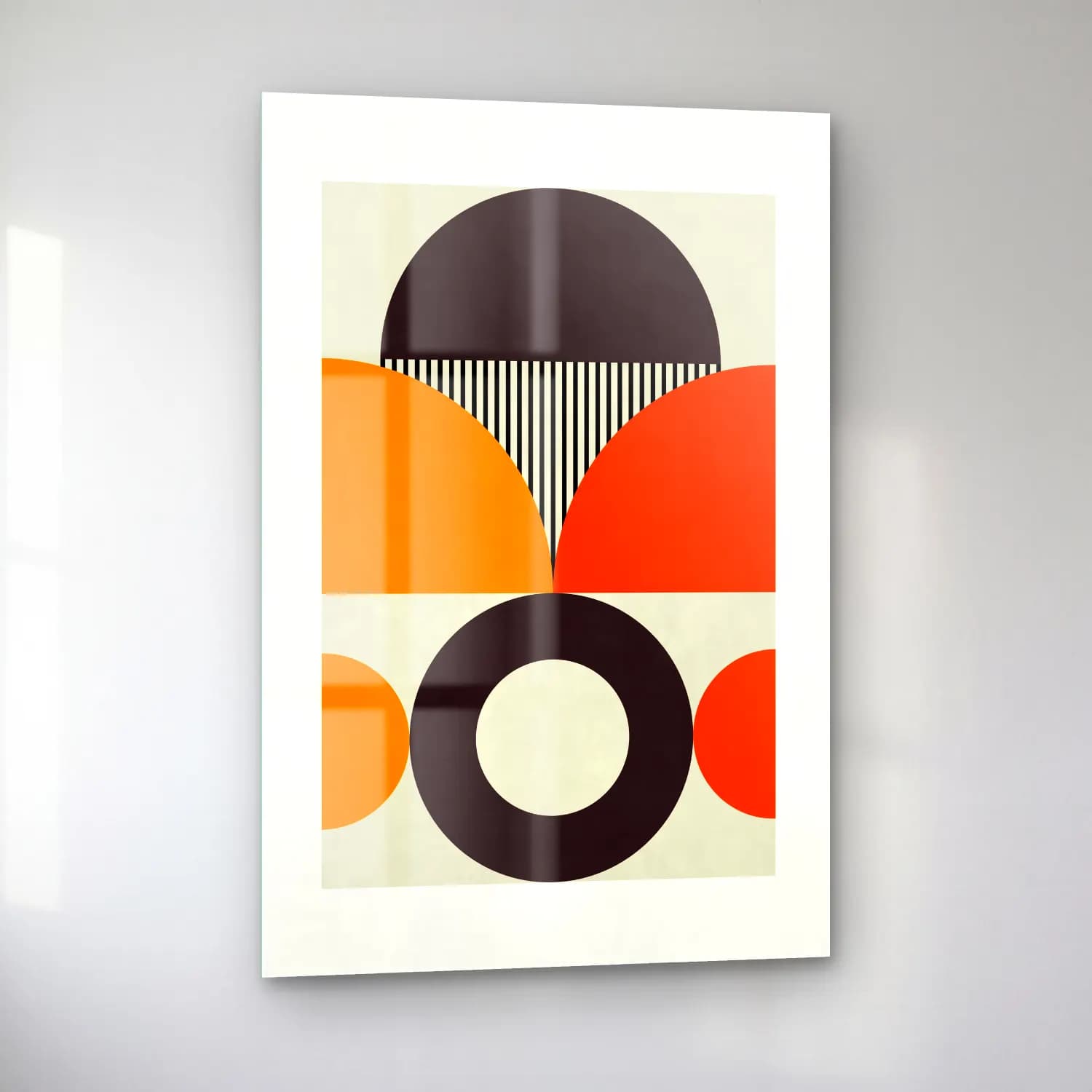Retro Geometrik Daireler No. 24 cam tablo — sol açıdan görünüm