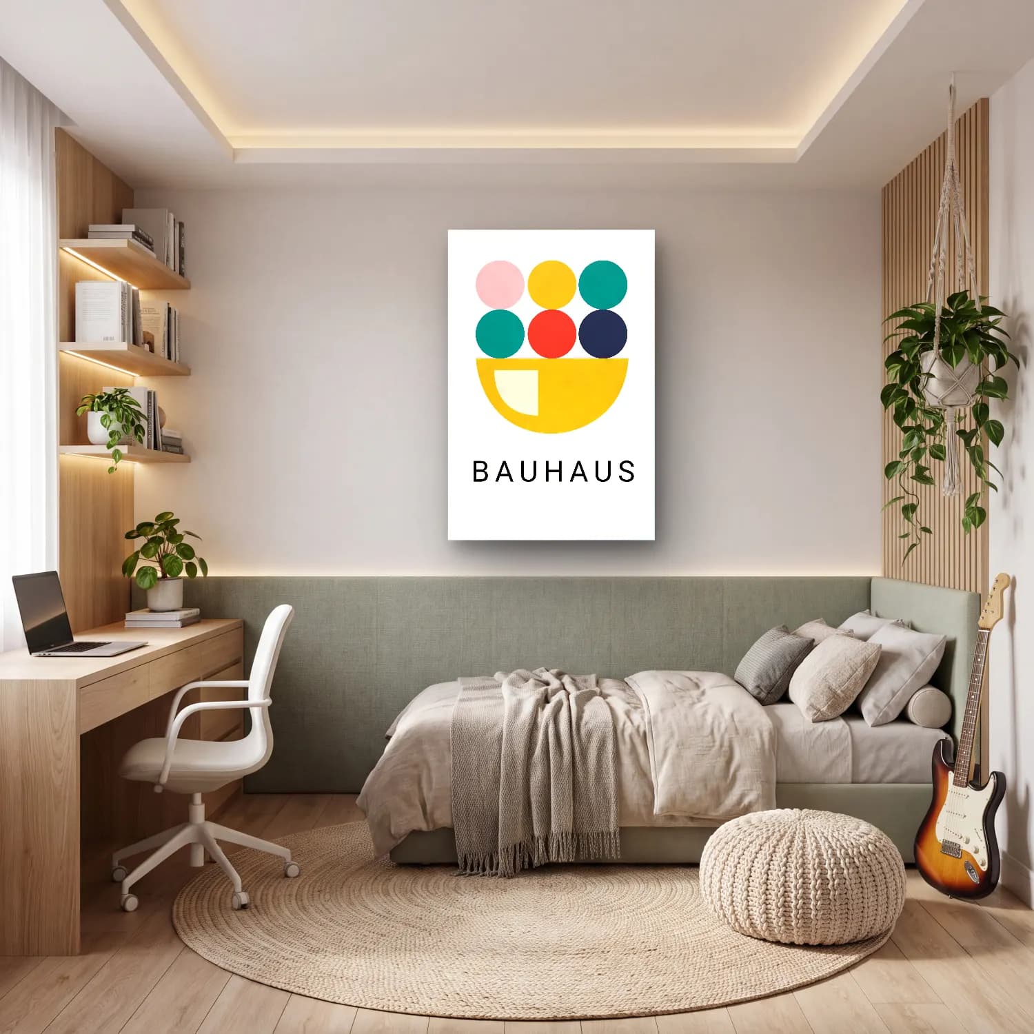 Bauhaus Soyut Formlar No. 10 cam tablo — genç odasında