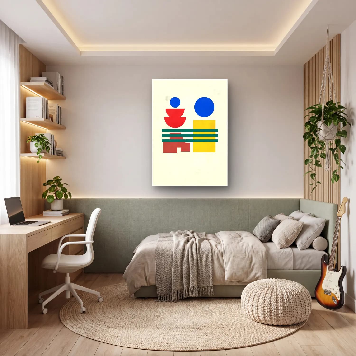 Bauhaus Soyut Formlar No. 11 cam tablo — genç odasında