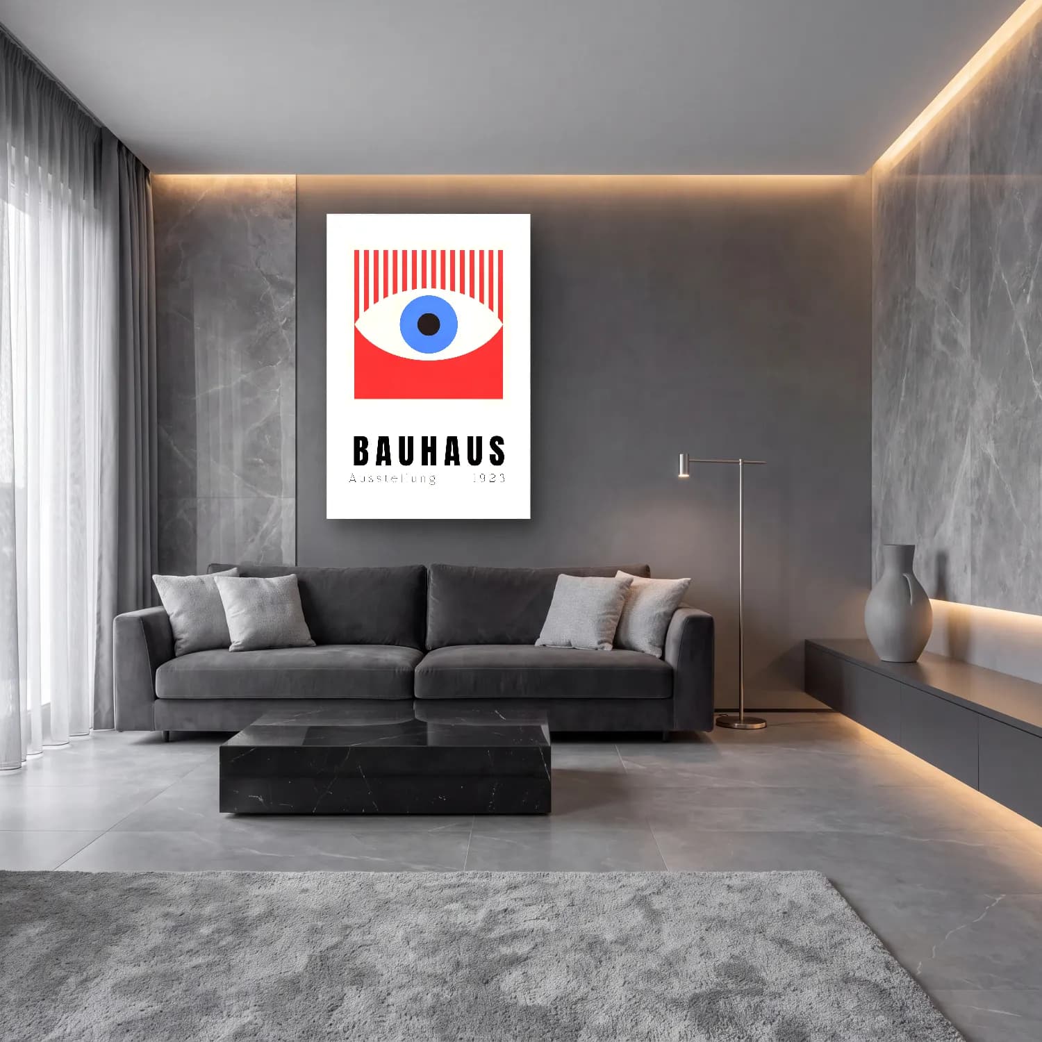 Bauhaus Fotoğraf Makinesi cam tablo — lüks salon duvarında