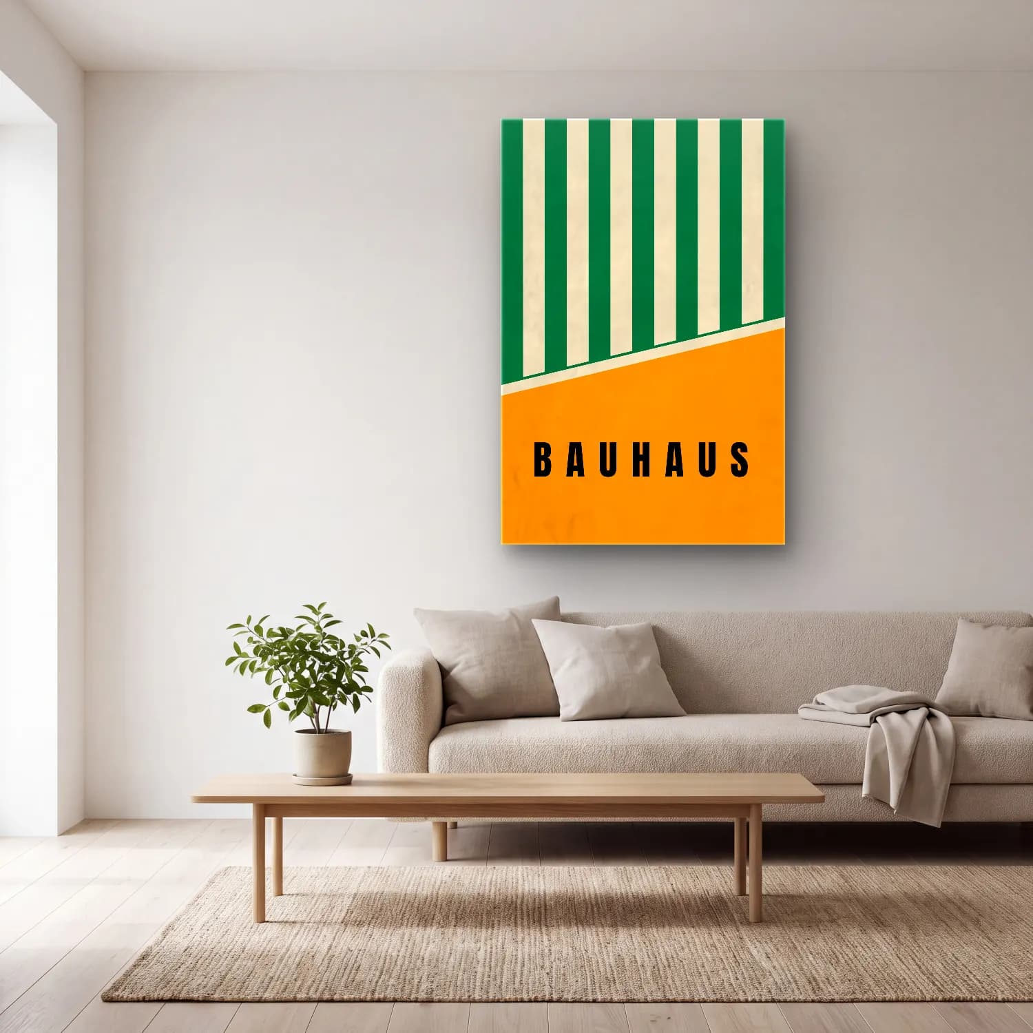 Bauhaus Yazılı Tasarım No. 12 cam tablo — açık renk salonda