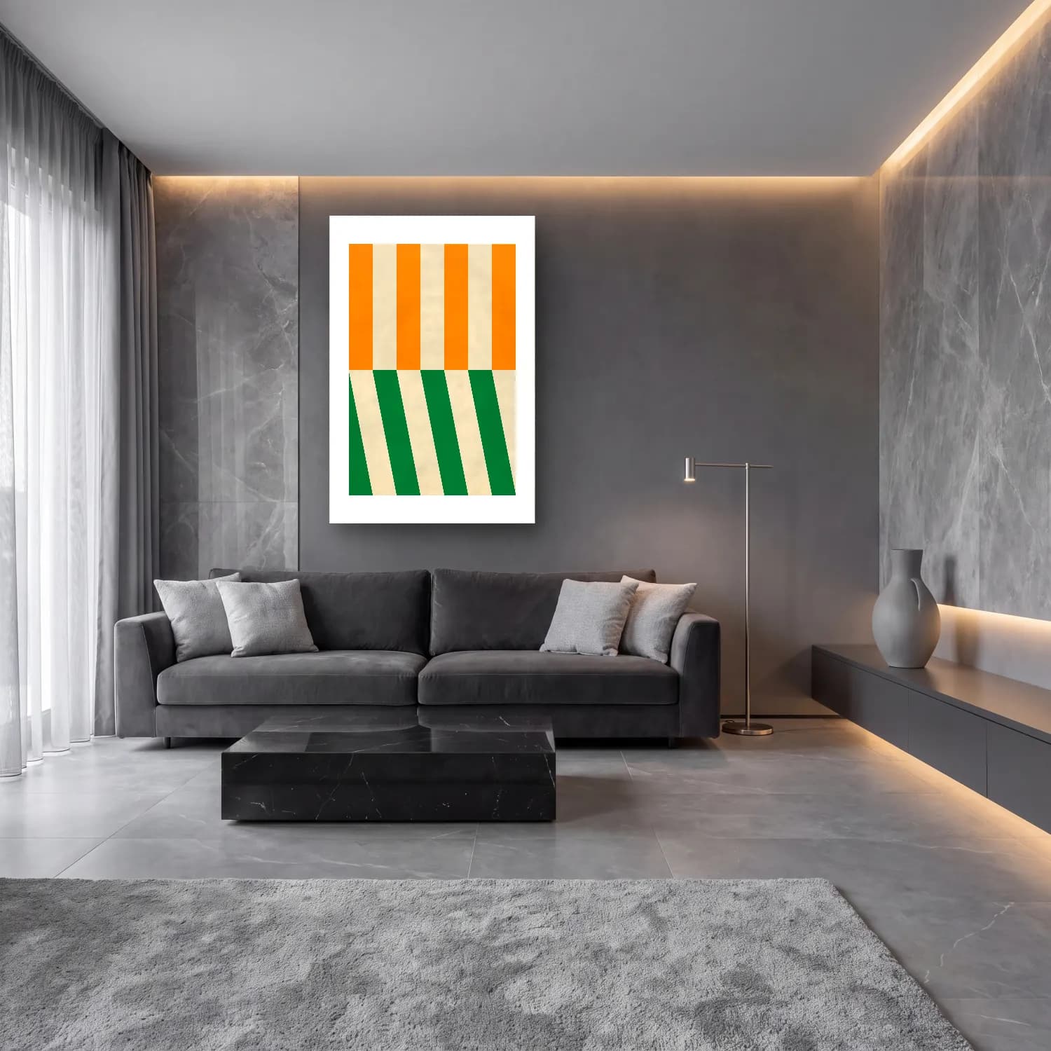 Modern Soyut Dama Deseni No. 8 cam tablo — lüks salon duvarında