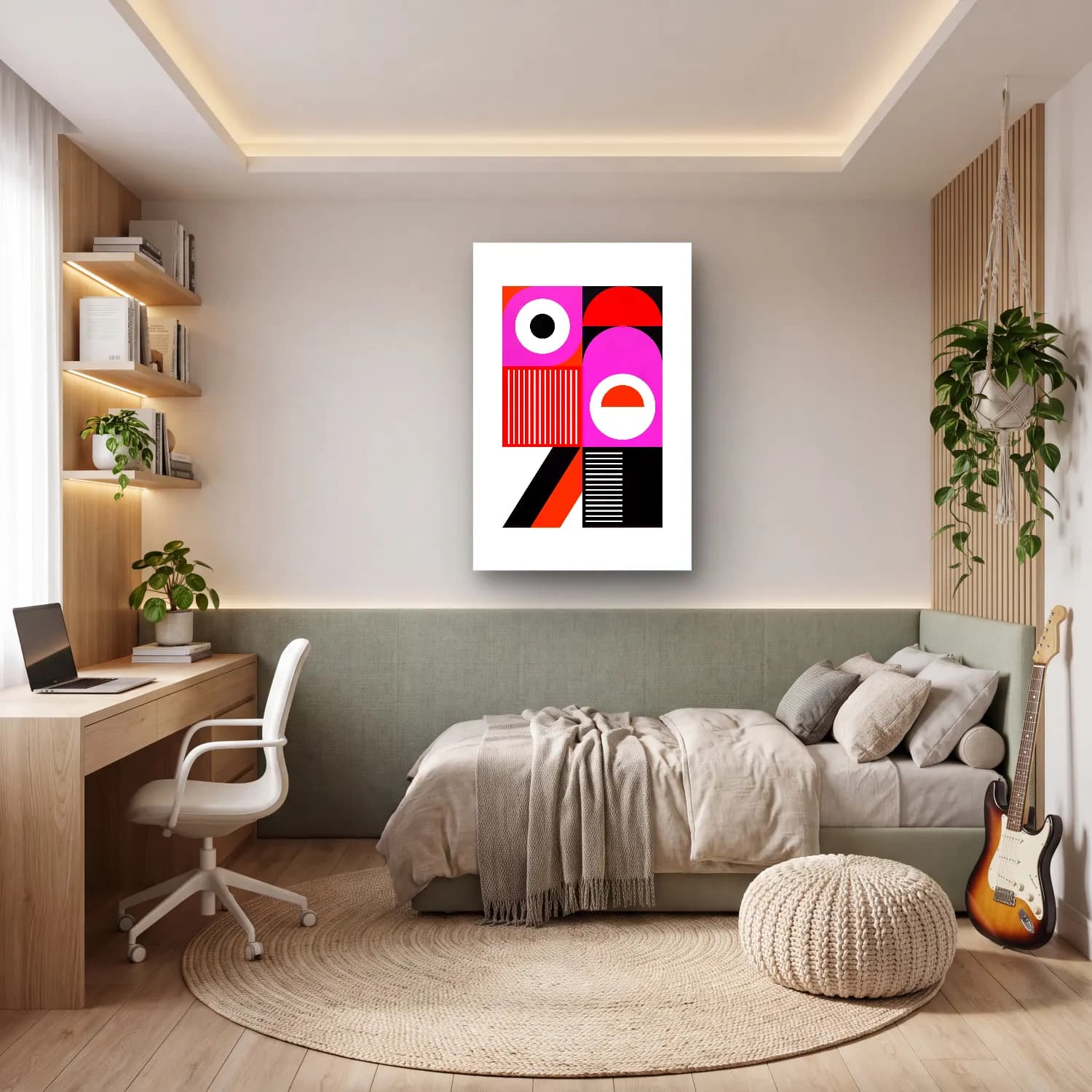Bauhaus Soyut Yüz – Pembe Tonlar cam tablo — genç odasında