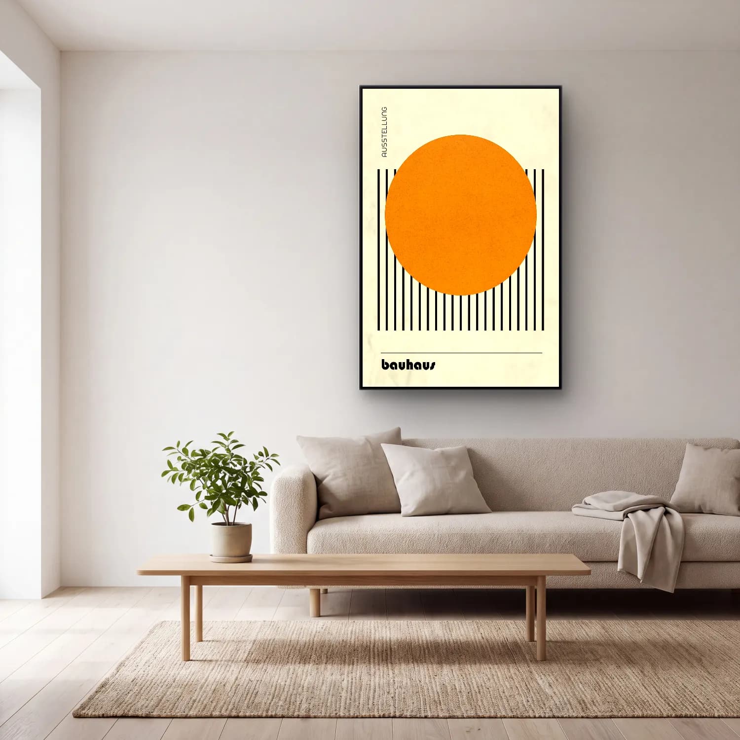 Bauhaus Geometrik Daireler No. 52 cam tablo — açık renk salonda