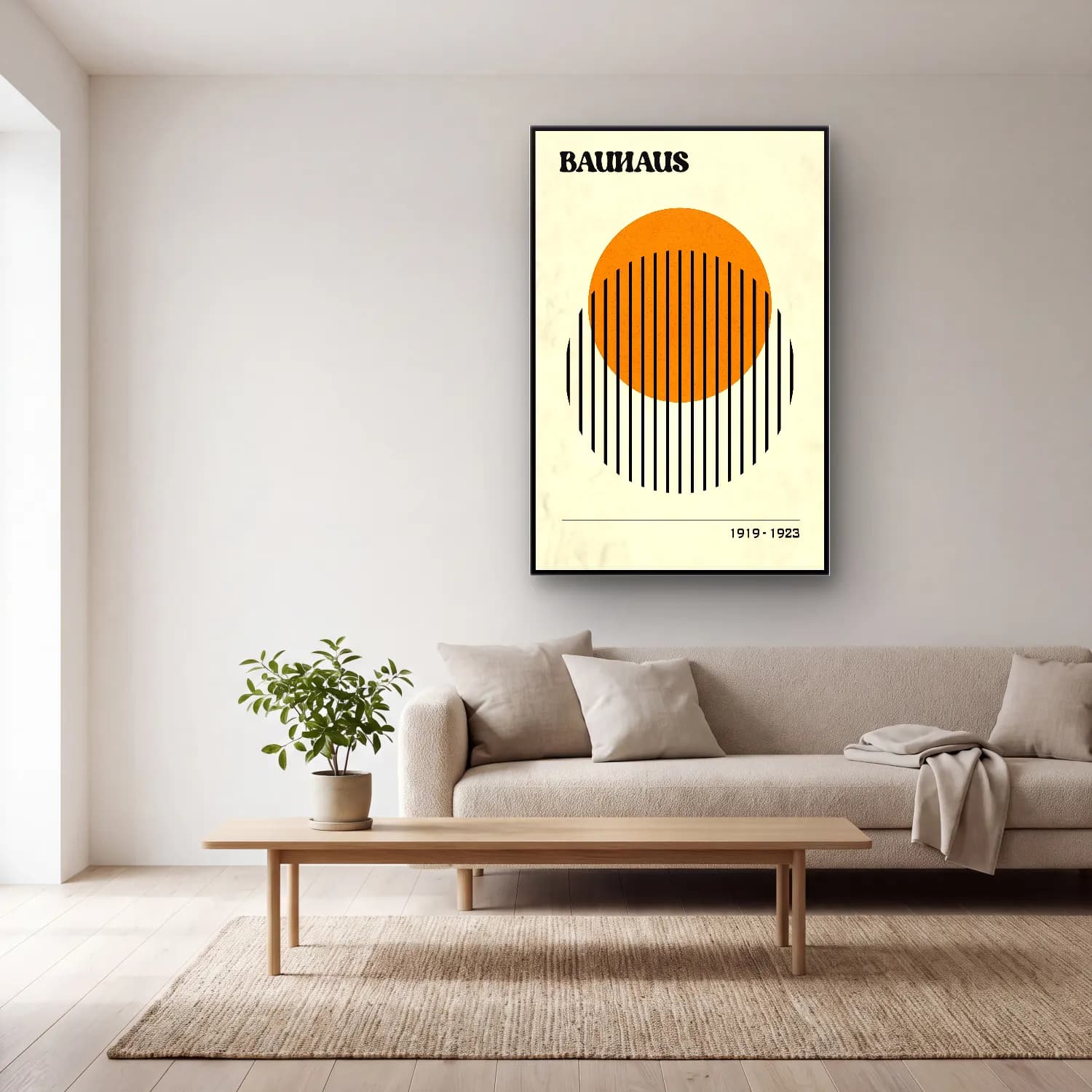 Bauhaus Geometrik Daireler No. 53 cam tablo — açık renk salonda