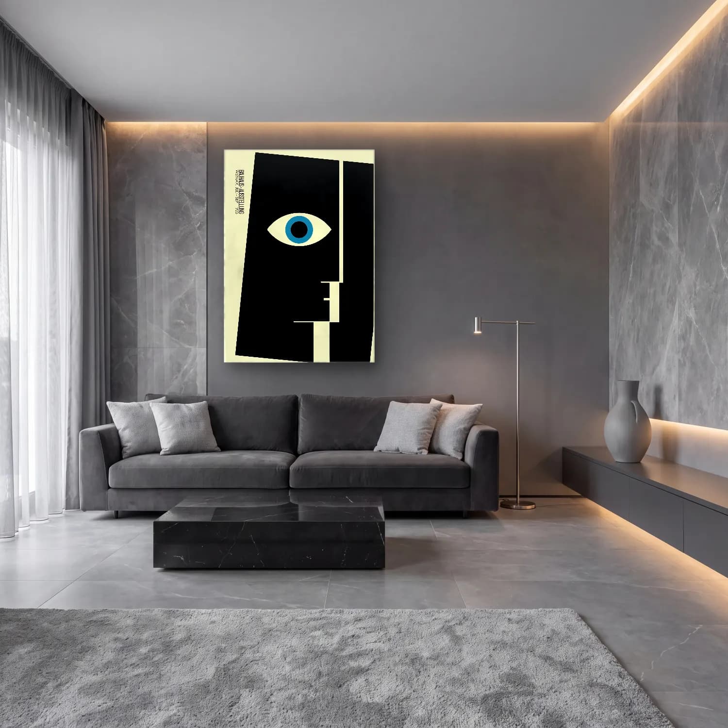Bauhaus Soyut Yüz No. 10 cam tablo — lüks salon duvarında