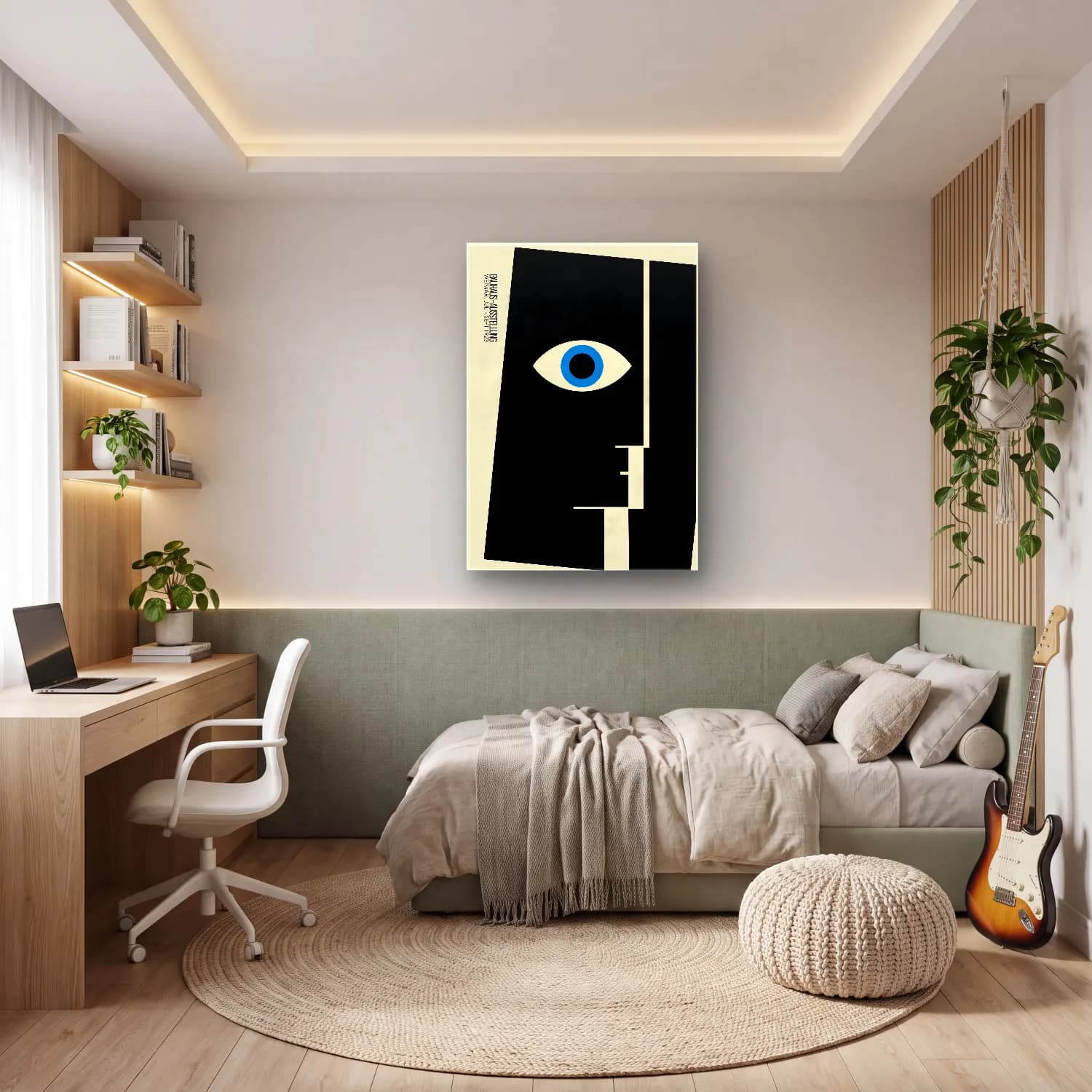 Bauhaus Soyut Yüz No. 10 cam tablo — genç odasında