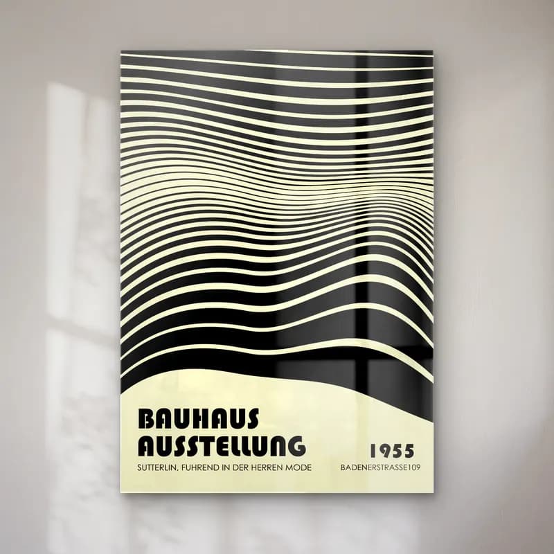Bauhaus Dalgalı Çizgiler – Siyah Beyaz Tonlar cam tablo — Bauhaus Dalgalı Çizgiler – Siyah Beyaz Tonlar — bauhaus dalgalı çizgiler