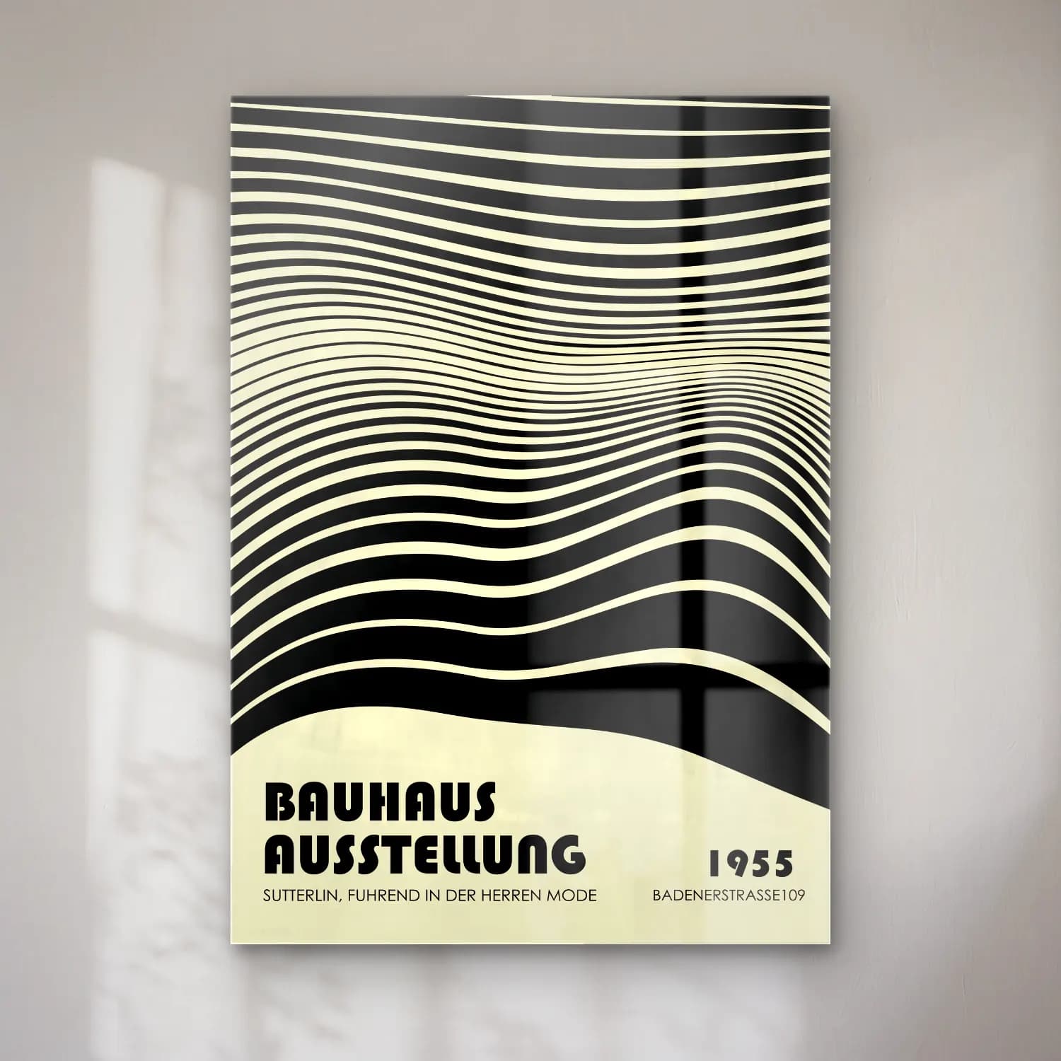 Bauhaus Dalgalı Çizgiler – Siyah Beyaz Tonlar cam tablo — Bauhaus Dalgalı Çizgiler – Siyah Beyaz Tonlar — bauhaus dalgalı çizgiler
