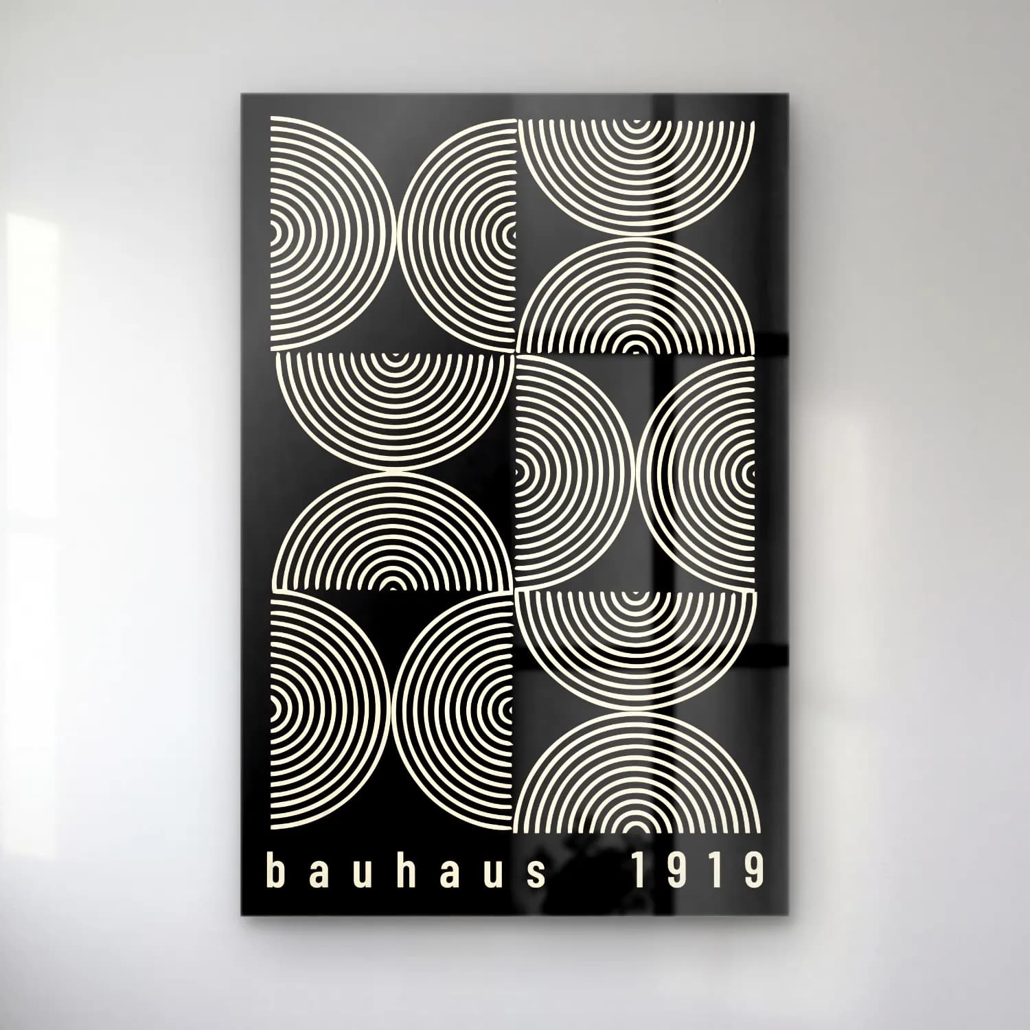 Siyah Beyaz Geometrik Daireler No. 8 cam tablo — Siyah Beyaz Geometrik Daireler No. 8 — siyah beyaz geometrik daireler