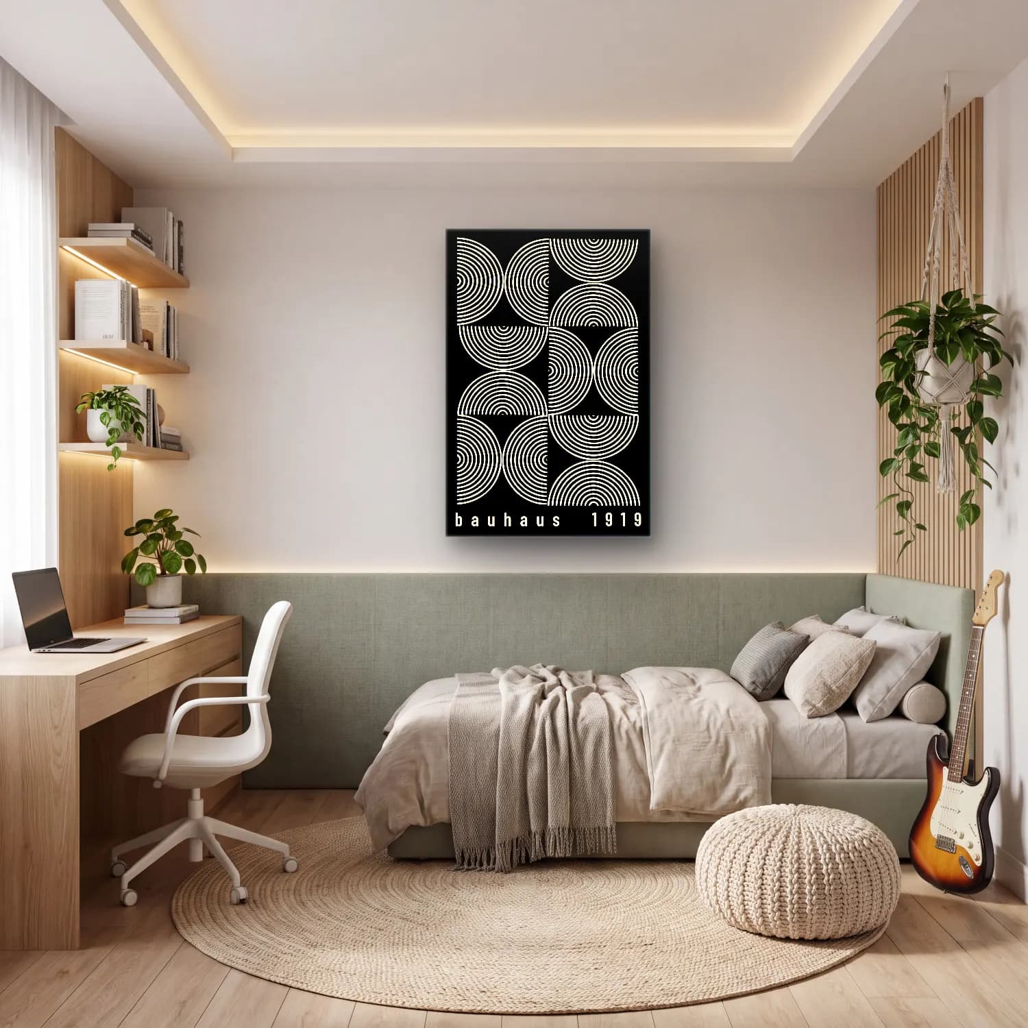 Siyah Beyaz Geometrik Daireler No. 8 cam tablo — genç odasında