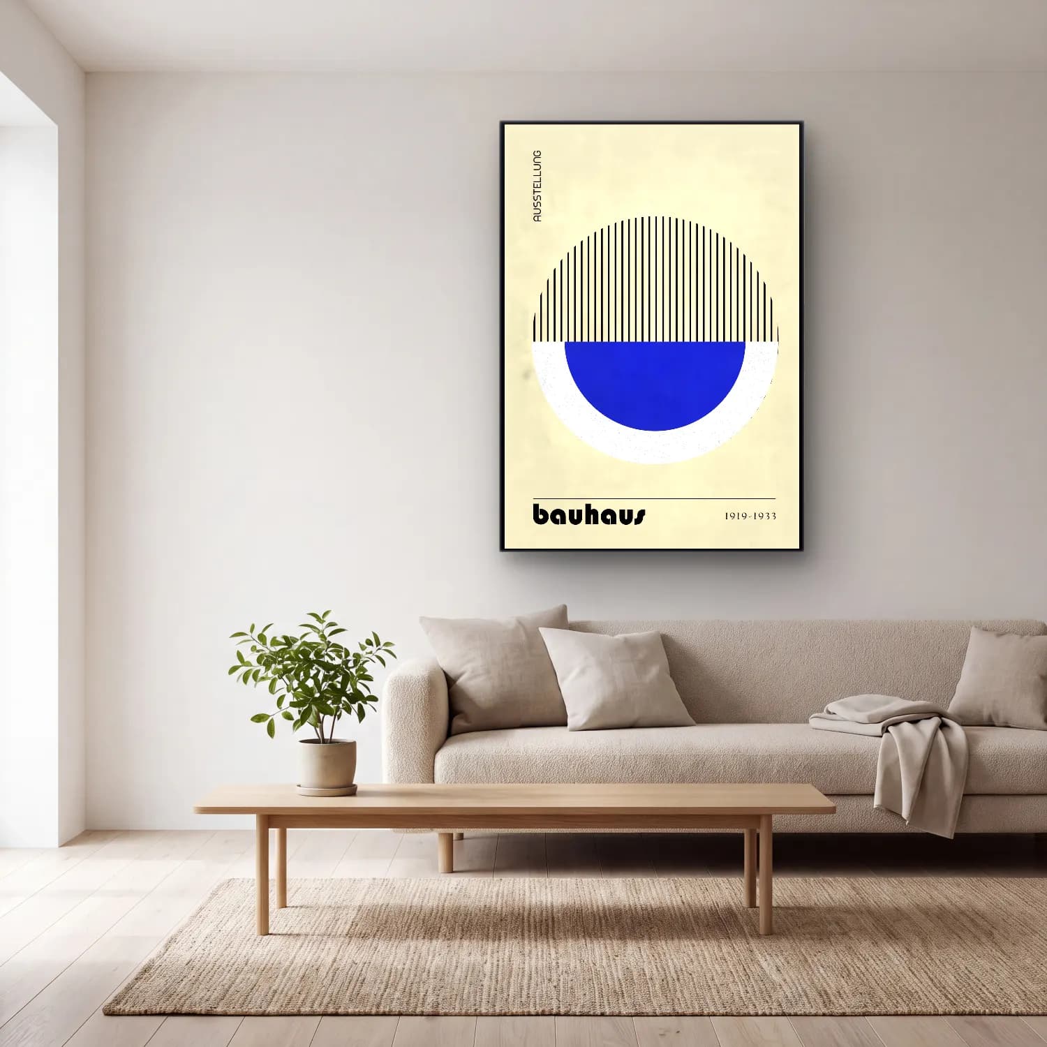 Bauhaus Geometrik Daireler No. 54 cam tablo — açık renk salonda