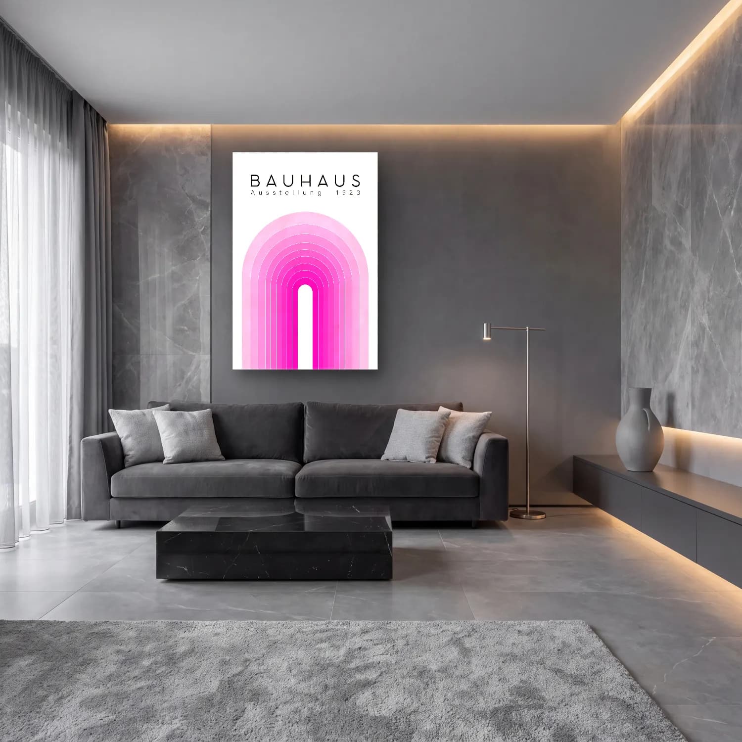Bauhaus Soyut Kemer – Pembe Tonlar cam tablo — lüks salon duvarında