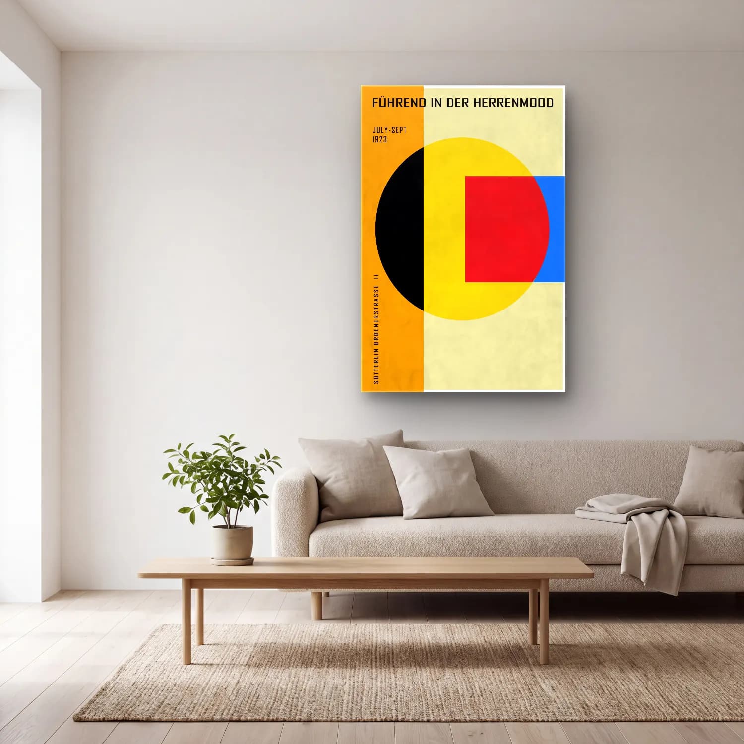 Bauhaus Soyut Formlar – Sarı Tonlar cam tablo — açık renk salonda