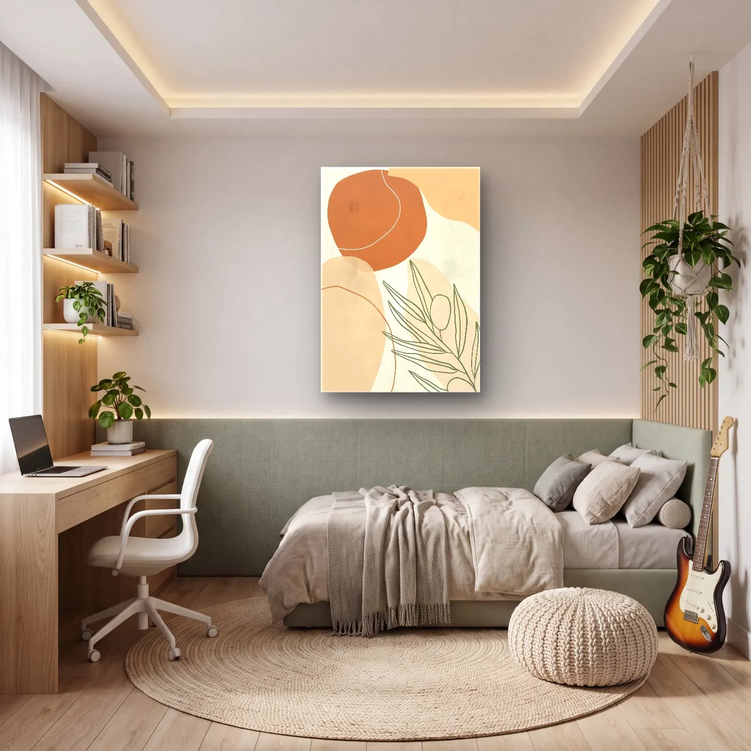 Boho Soyut Formlar No. 28 cam tablo — genç odasında