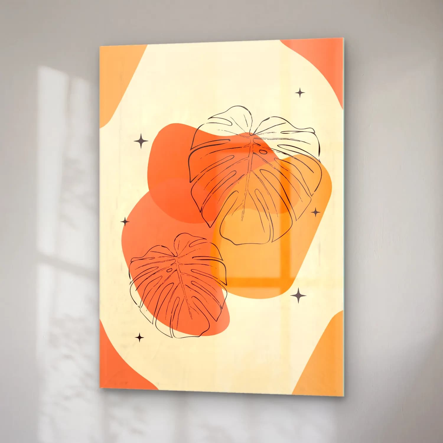 Boho Monstera Yaprağı cam tablo — sağ açıdan görünüm