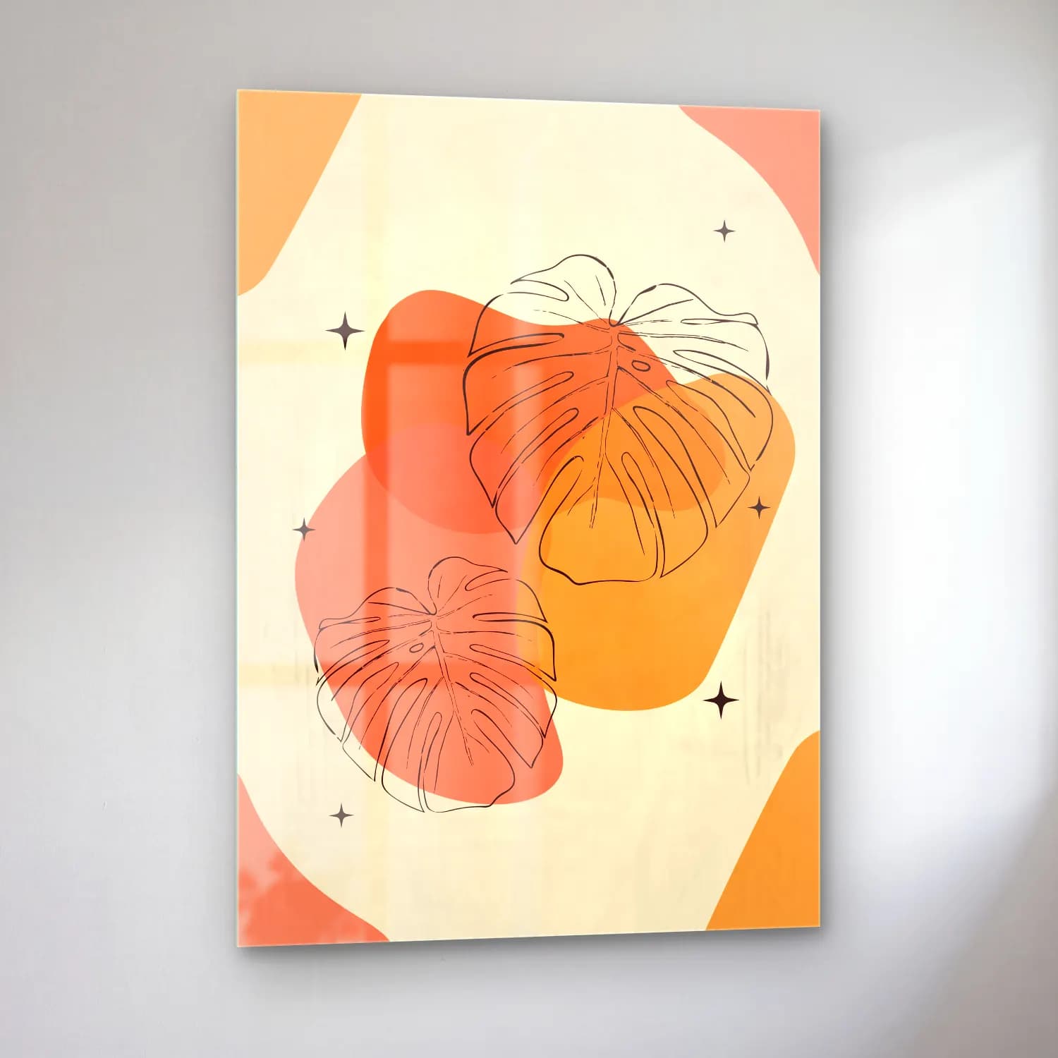 Boho Monstera Yaprağı cam tablo — sol açıdan görünüm