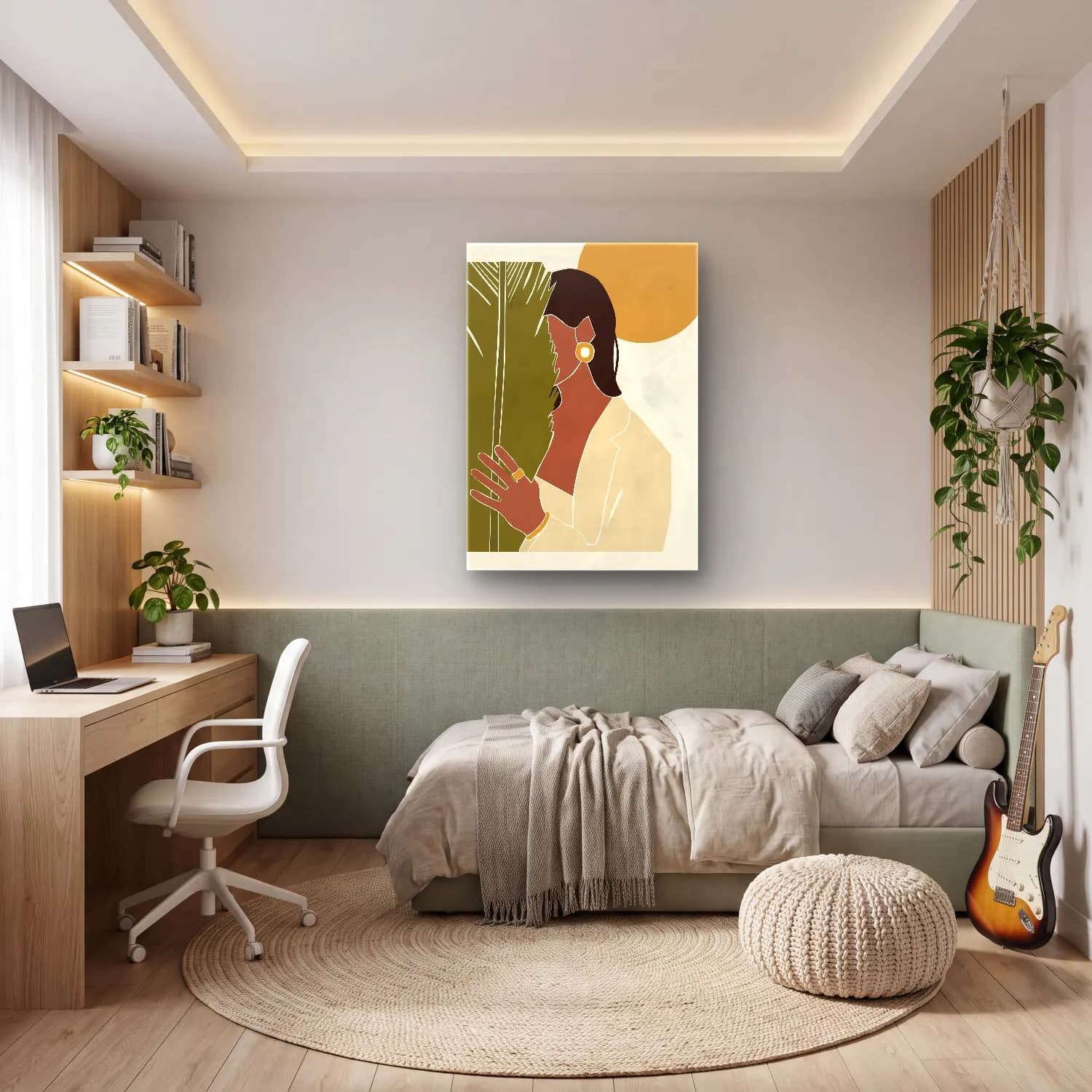 Boho Kadın Silueti cam tablo — genç odasında
