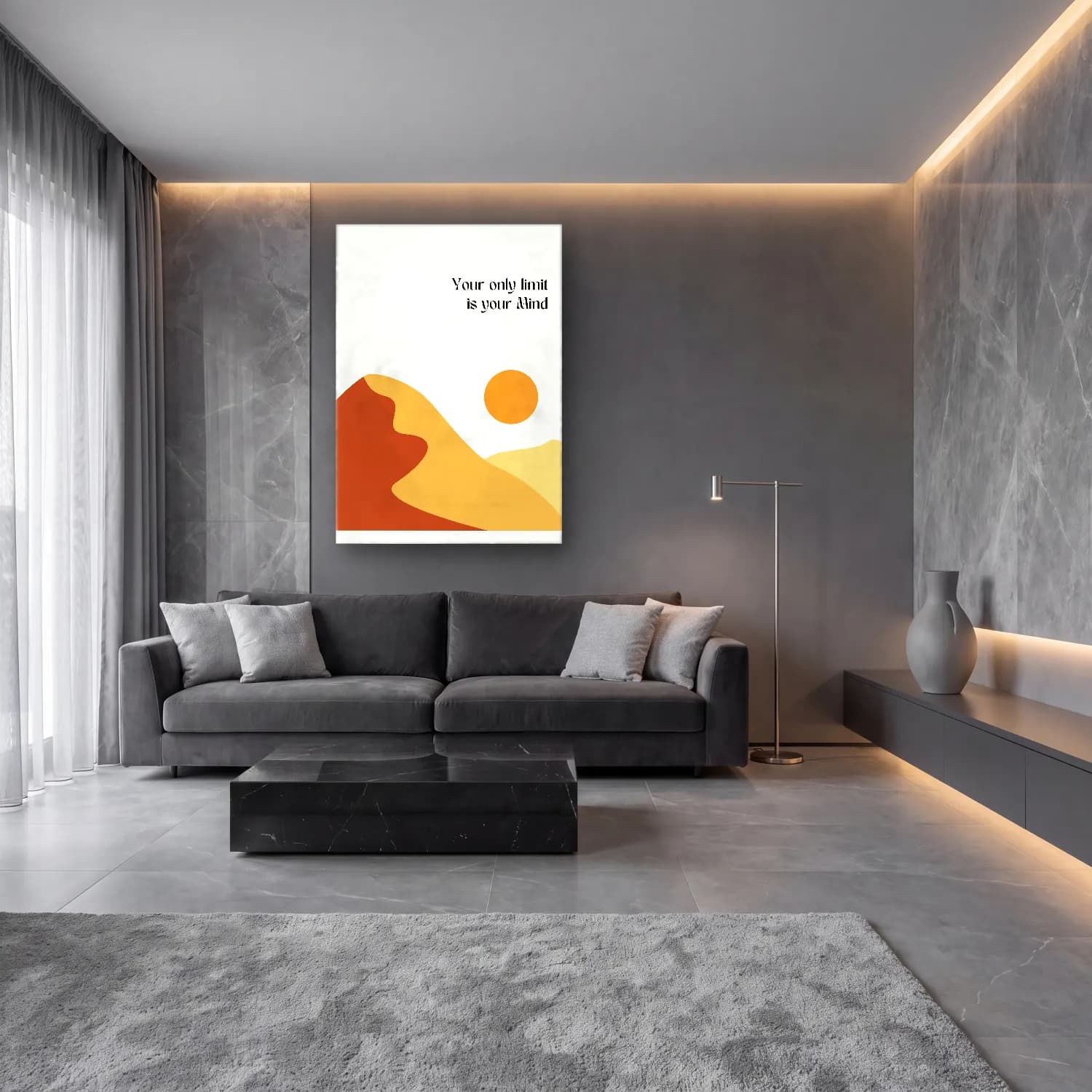 Çizgi Sanatı Söz Posteri cam tablo — lüks salon duvarında
