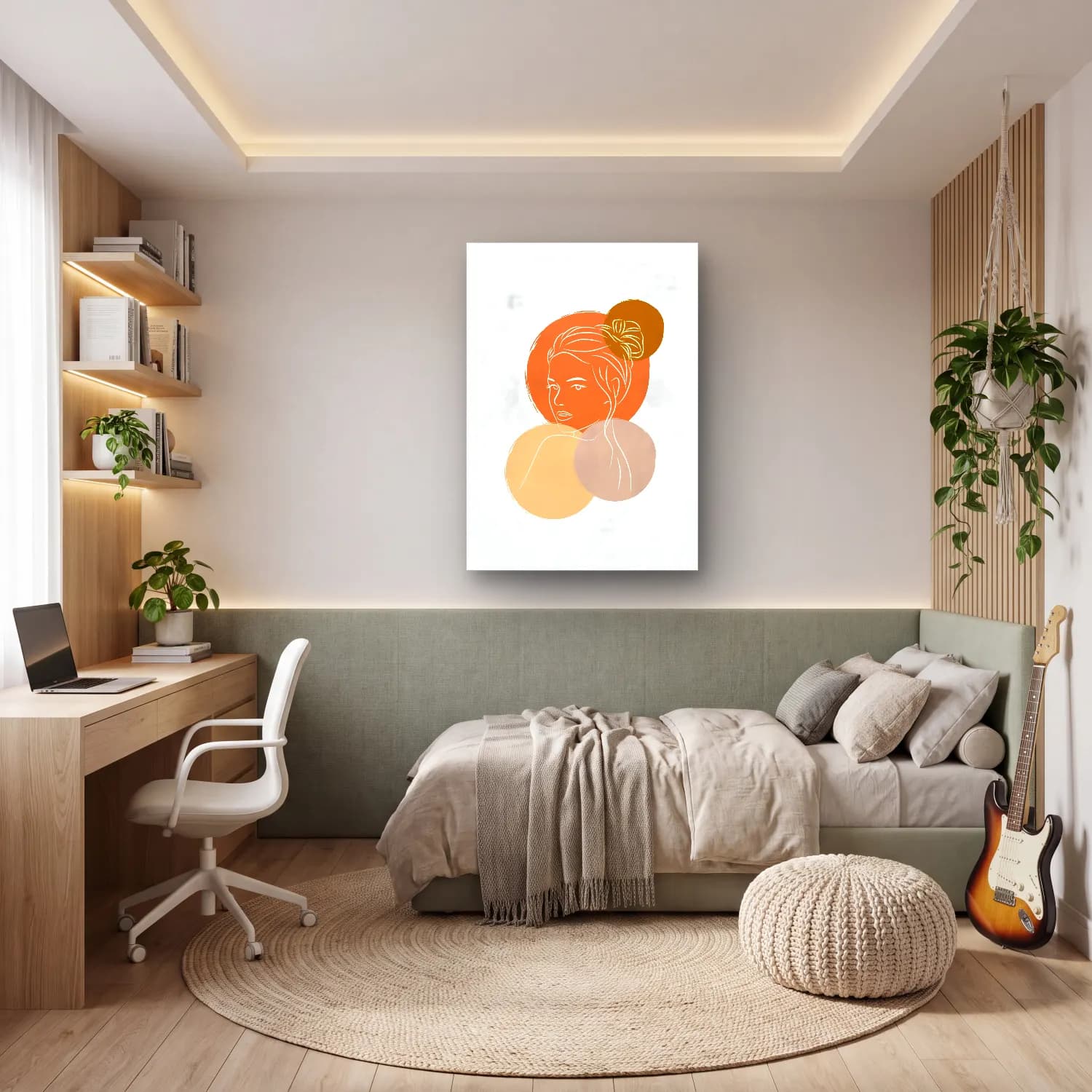 Boho Kız Çocuğu Portresi cam tablo — genç odasında