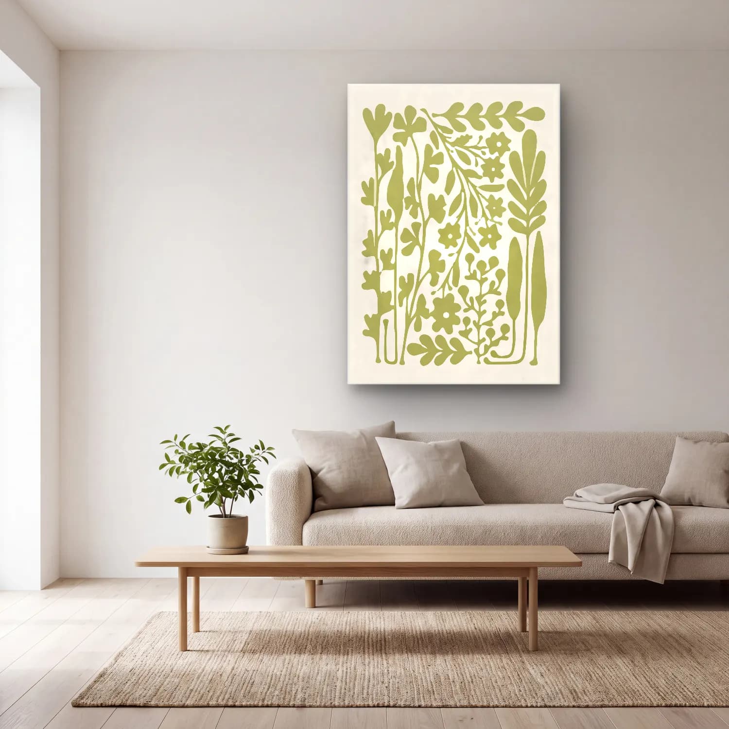 Boho Çiçek Deseni – Bej Tonlar cam tablo — açık renk salonda