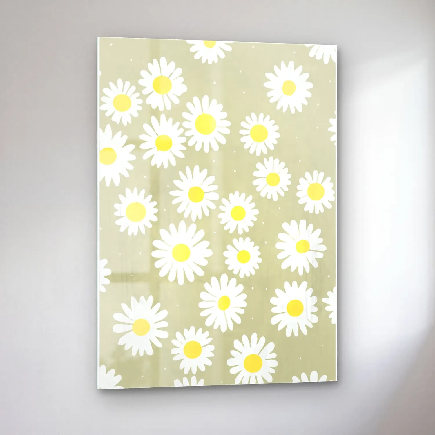 Pastel Papatyalar cam tablo — sol açıdan görünüm