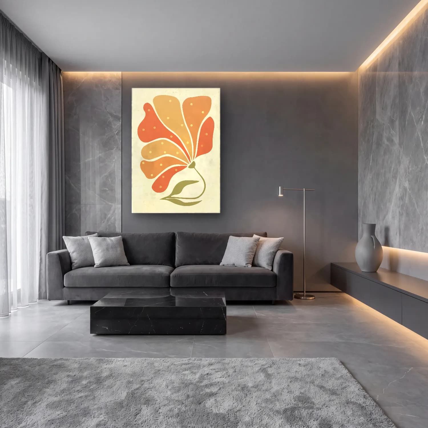Boho Çiçek Deseni No. 5 cam tablo — lüks salon duvarında