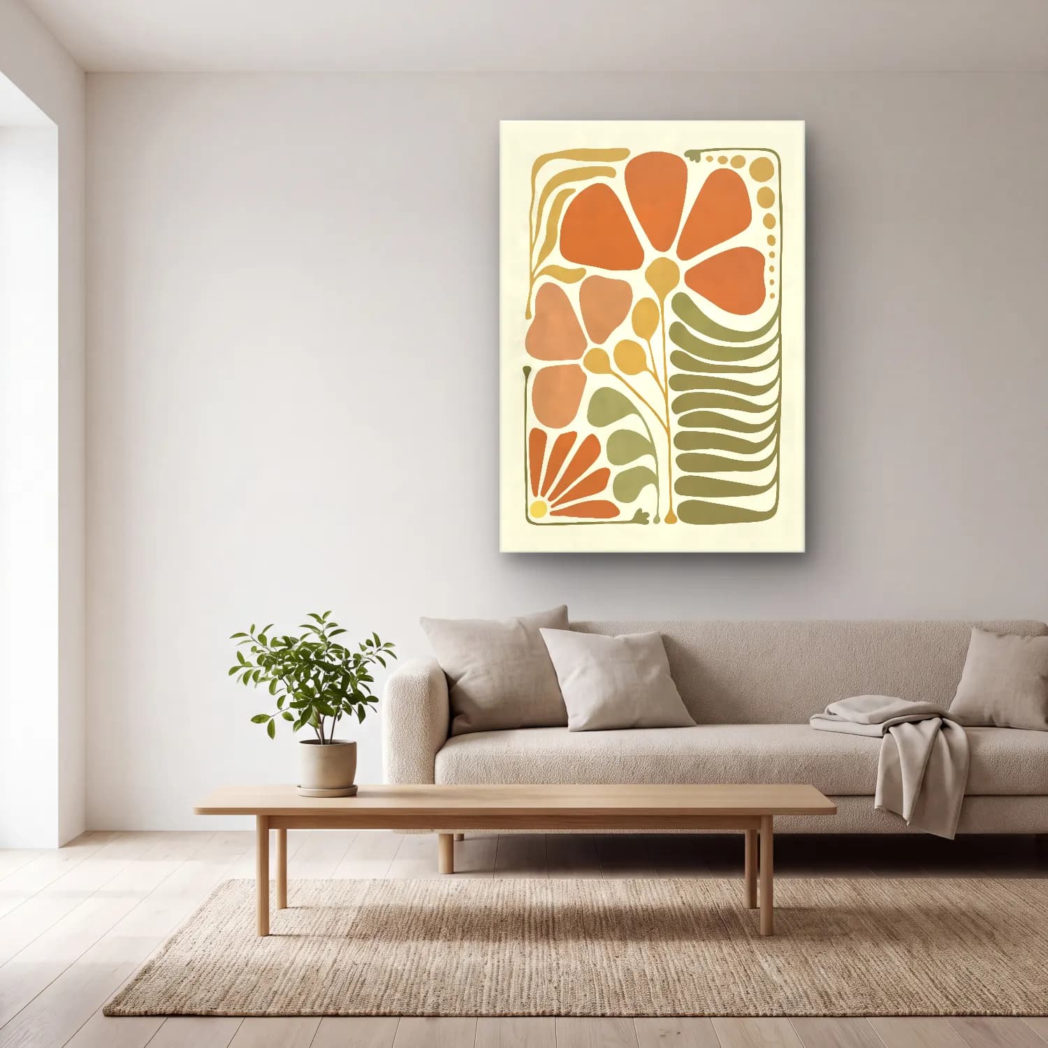 Boho Çiçek Deseni No. 6 cam tablo — açık renk salonda